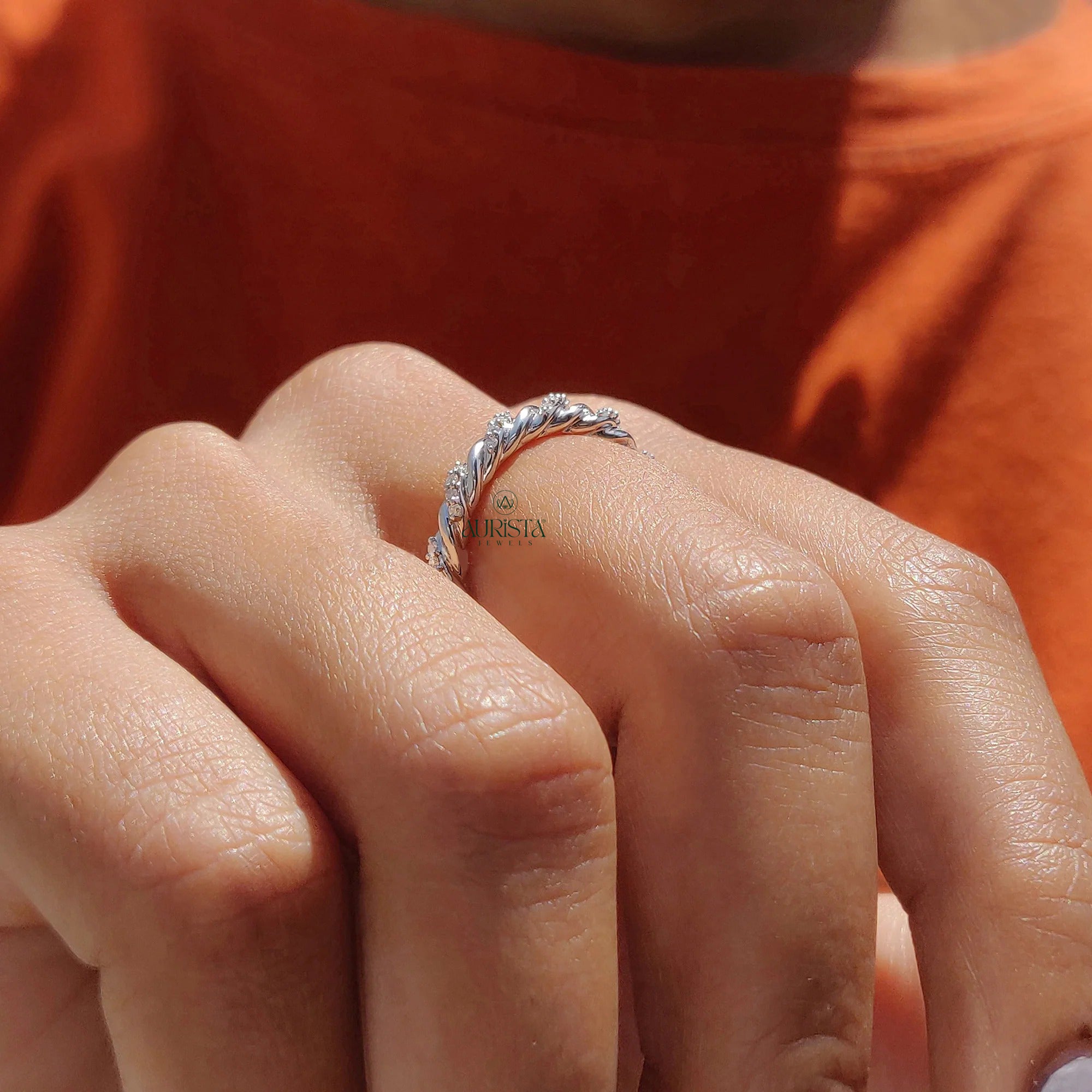 Moissanite Diamond Dainty Eternity Band Minimalist Stackable Wedding Ring