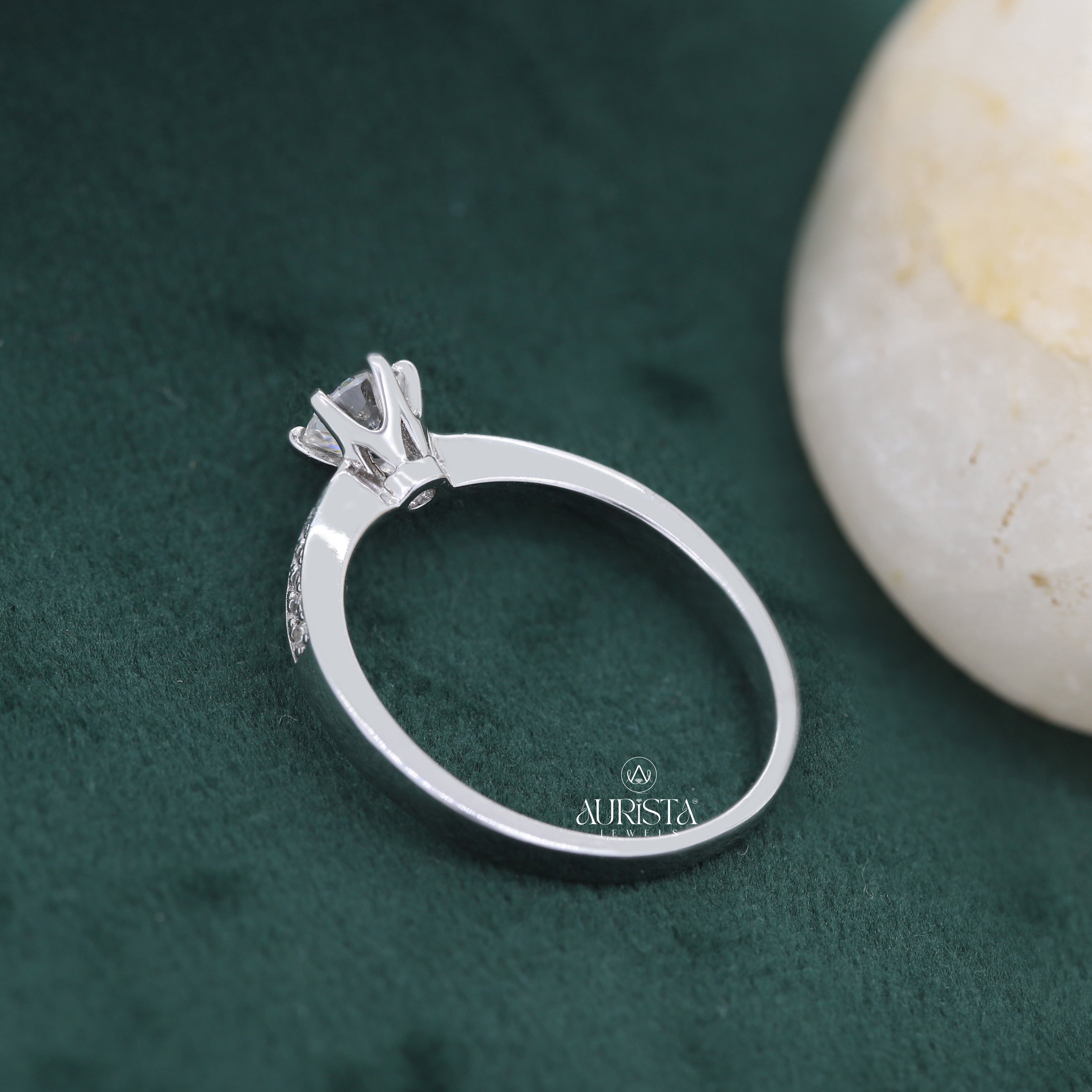 Round Cut Lab Grown Diamond ,  Side Stone,White Gold, Engagement Ring