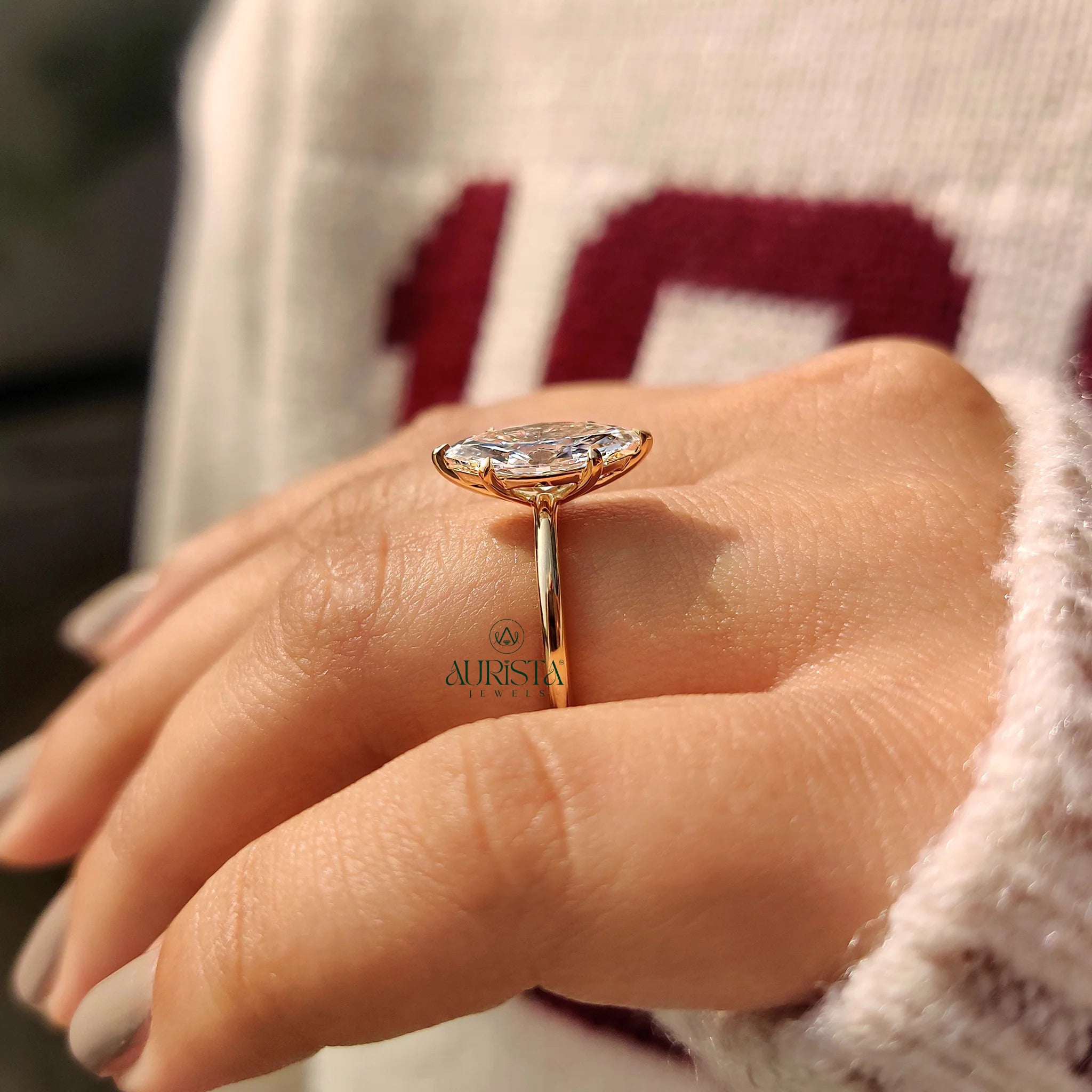 Modern Luxury Marquise Lab Grown Diamond Solitaire Ring