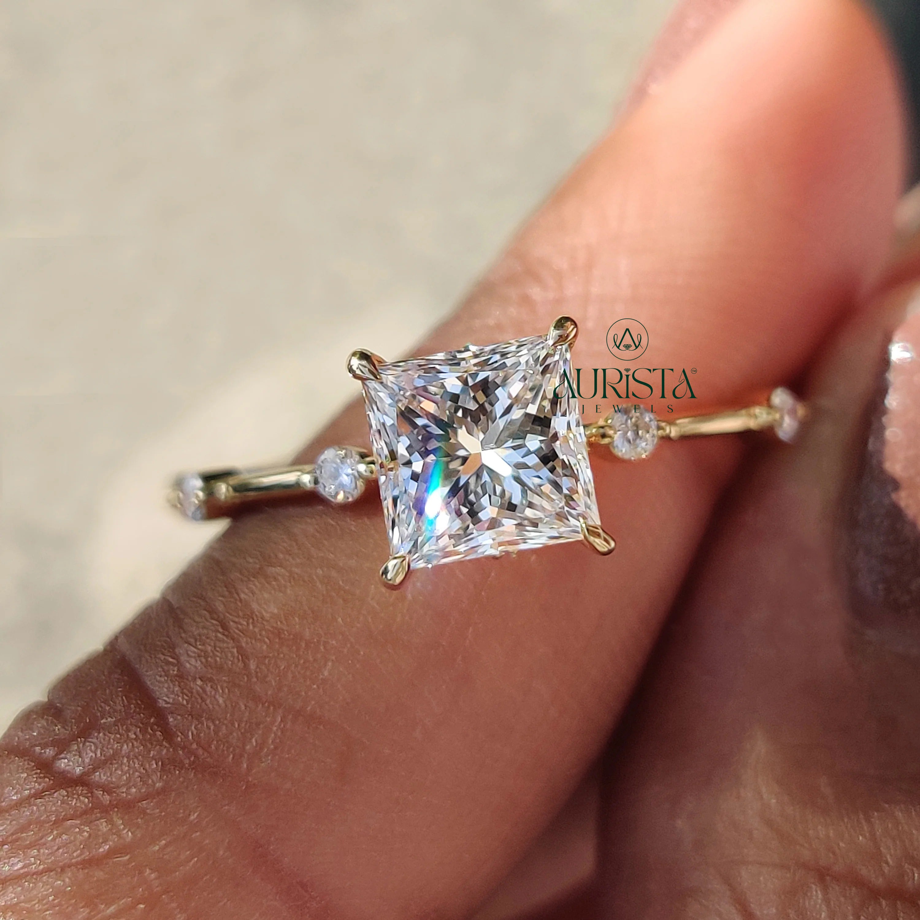 Celestia Princess Cut Diamond Ring with Elegant Pave Sparkle