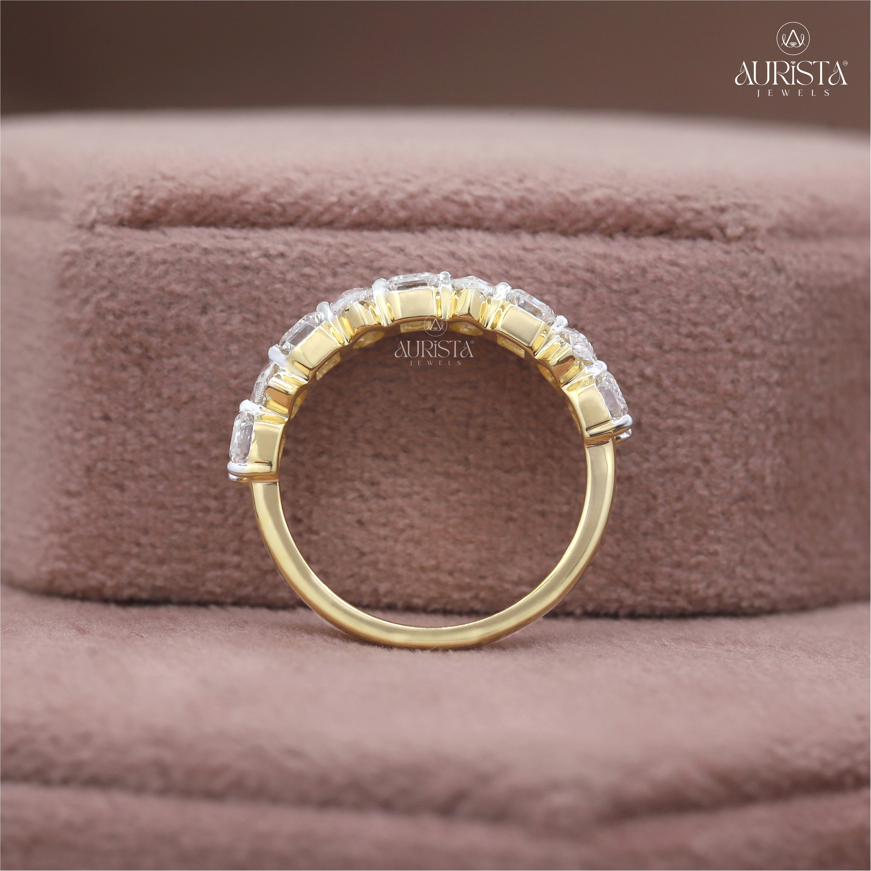 Wear Your Promise- Yellow Gold Band with Pear And Emerald Diamond