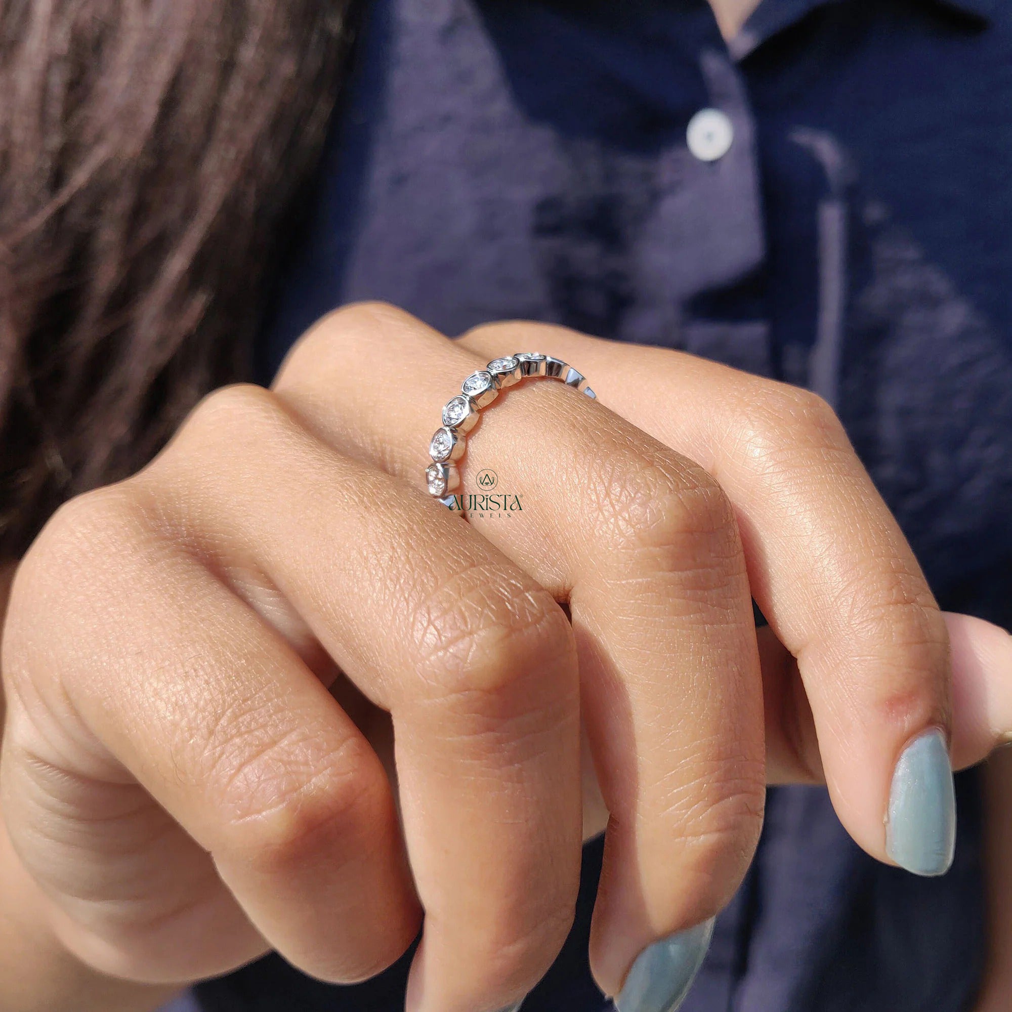 Moissanite Diamond Bezel Eternity Band Minimalist Stackable Wedding Ring