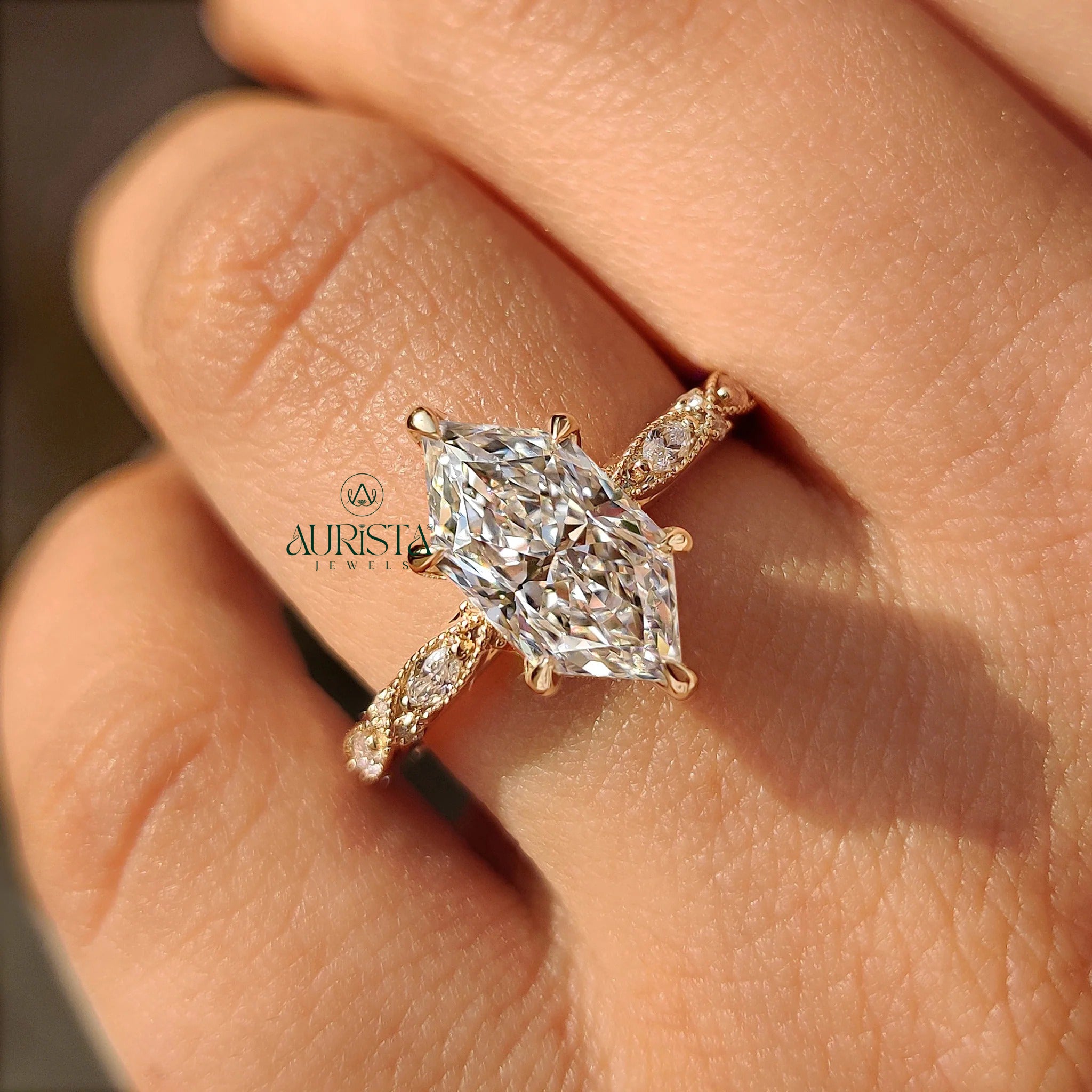 Marquise Cut Diamond Ring with Vintage Twisted Accent Band