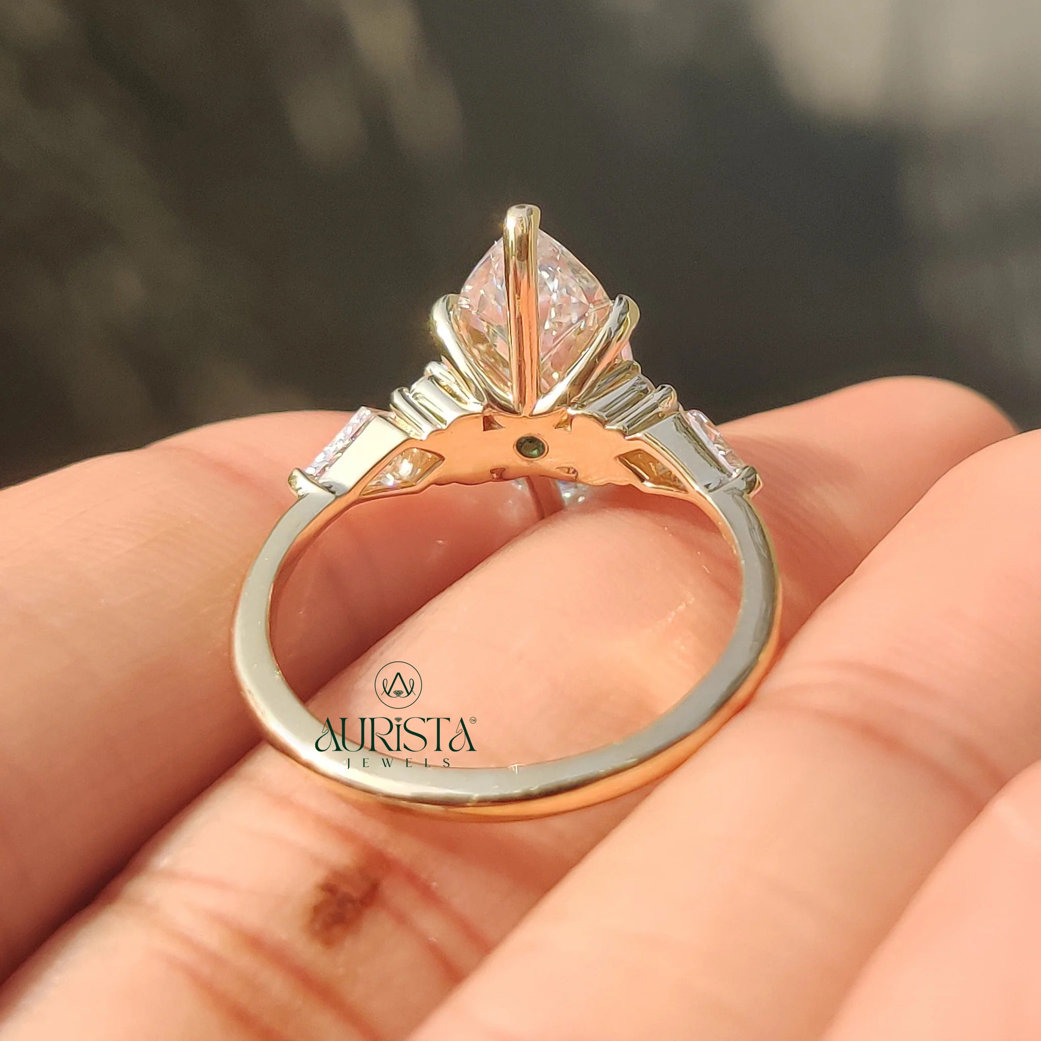 Marquise Cut Diamond Ring with Unique Kite Side Stones