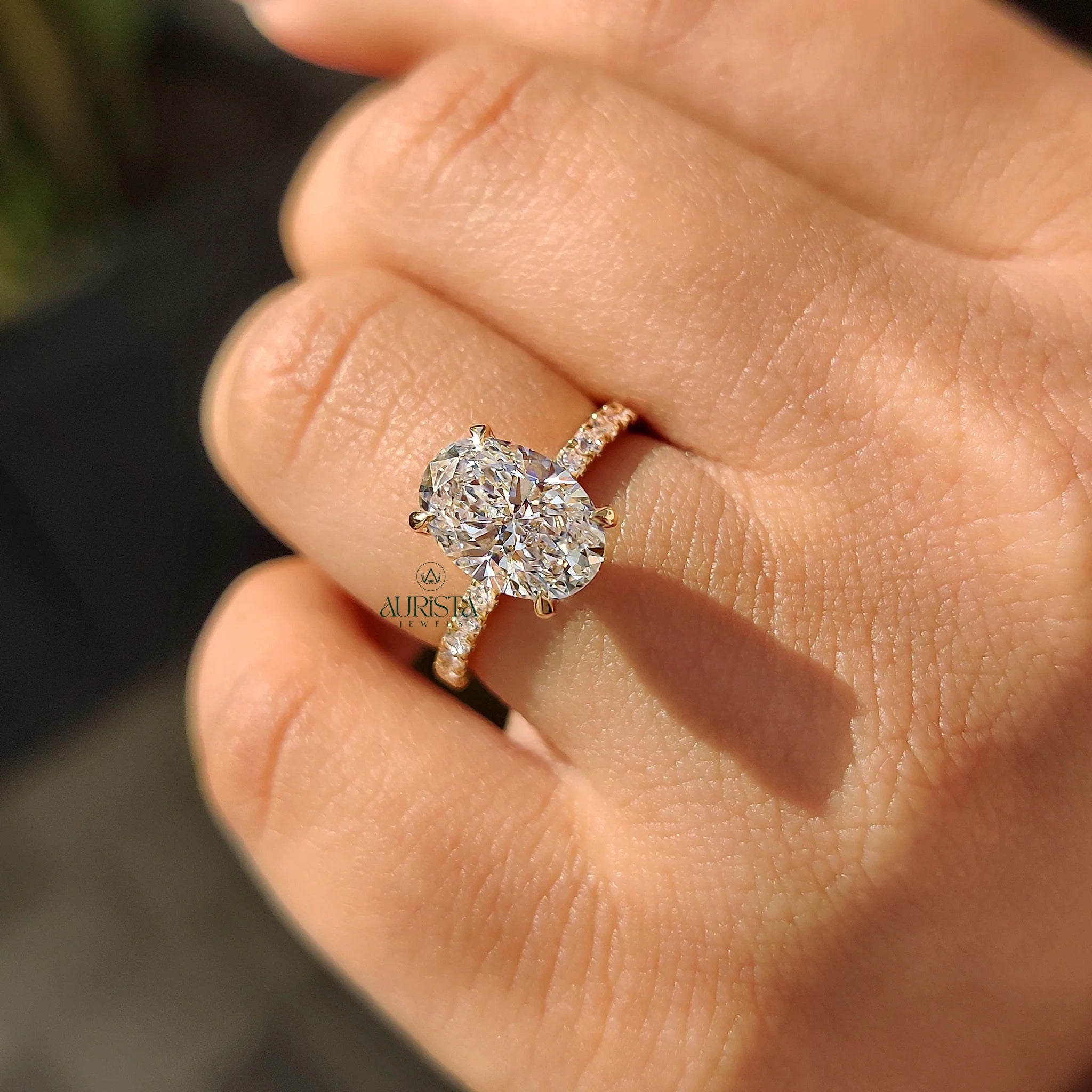The Eternal Radiance: Oval-Cut Diamond Ring with Pave Band