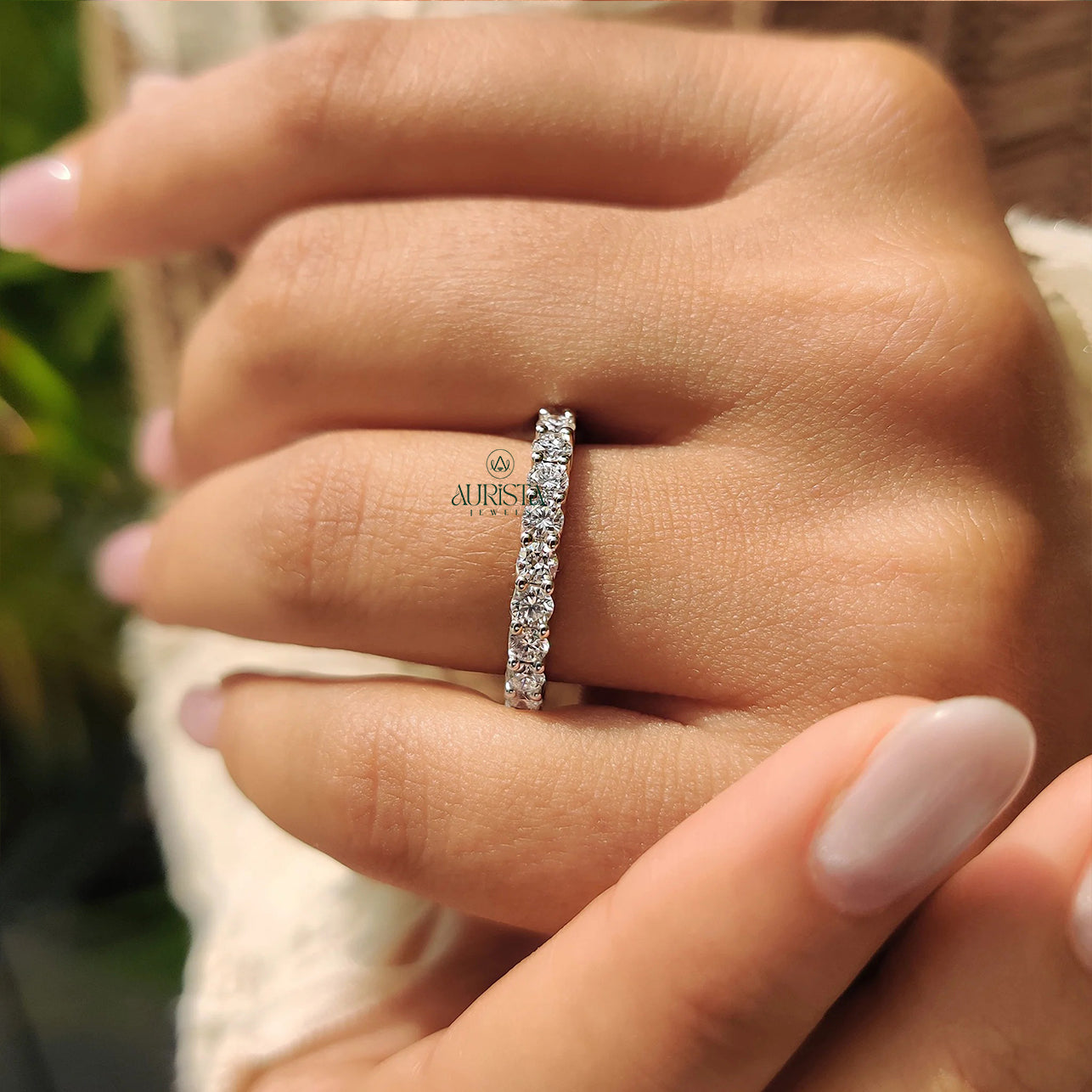 Round Brilliant Moissanite Diamond Full Eternity Wedding Band - Stackable Bridal Rings