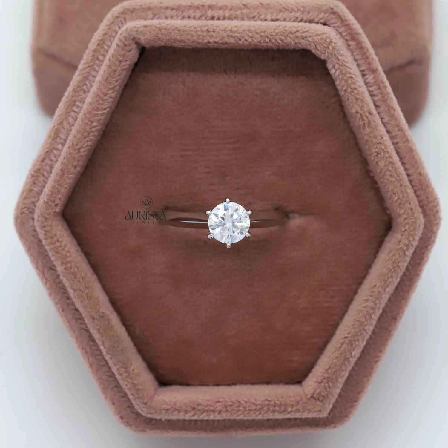 Round Cut Lab Grown Diamond Engagement Ring, White Gold Anniversary Gift