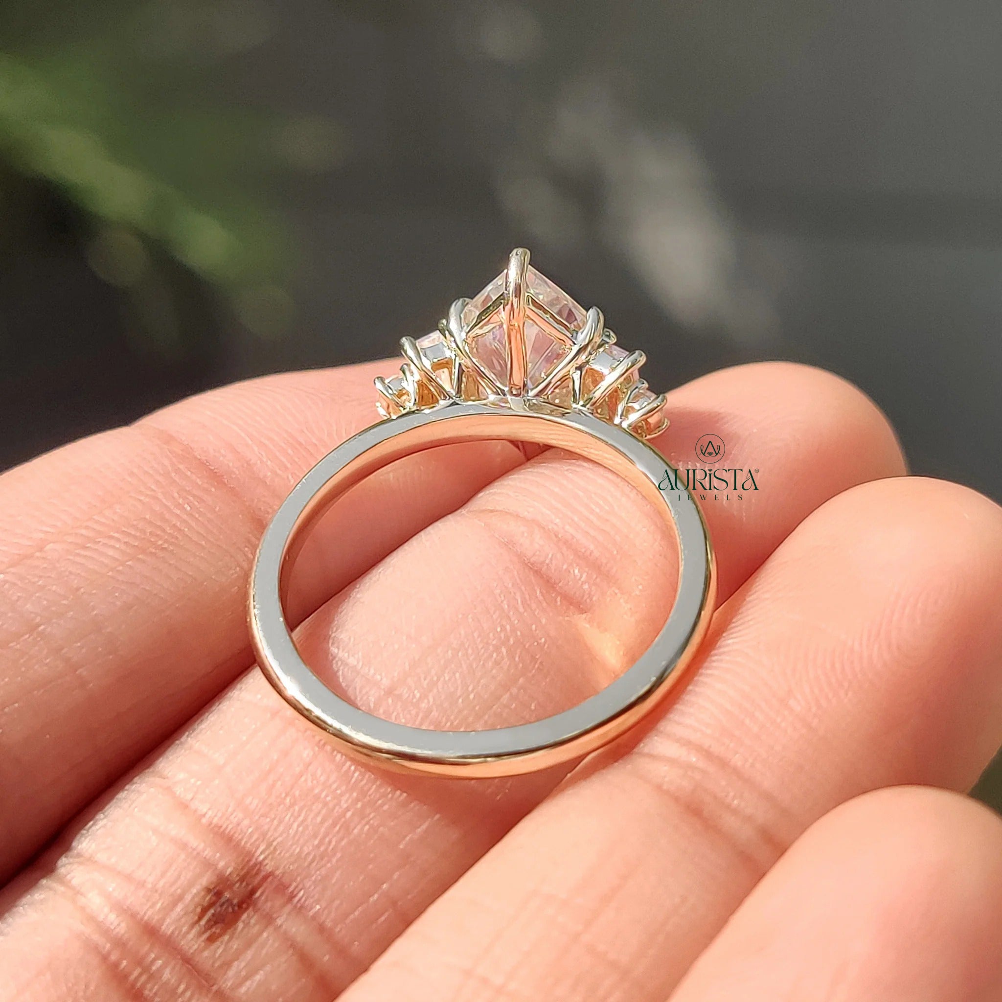 Marquise Moissanite in Diamond Baguette Yellow Gold Art Deco Engagement Ring