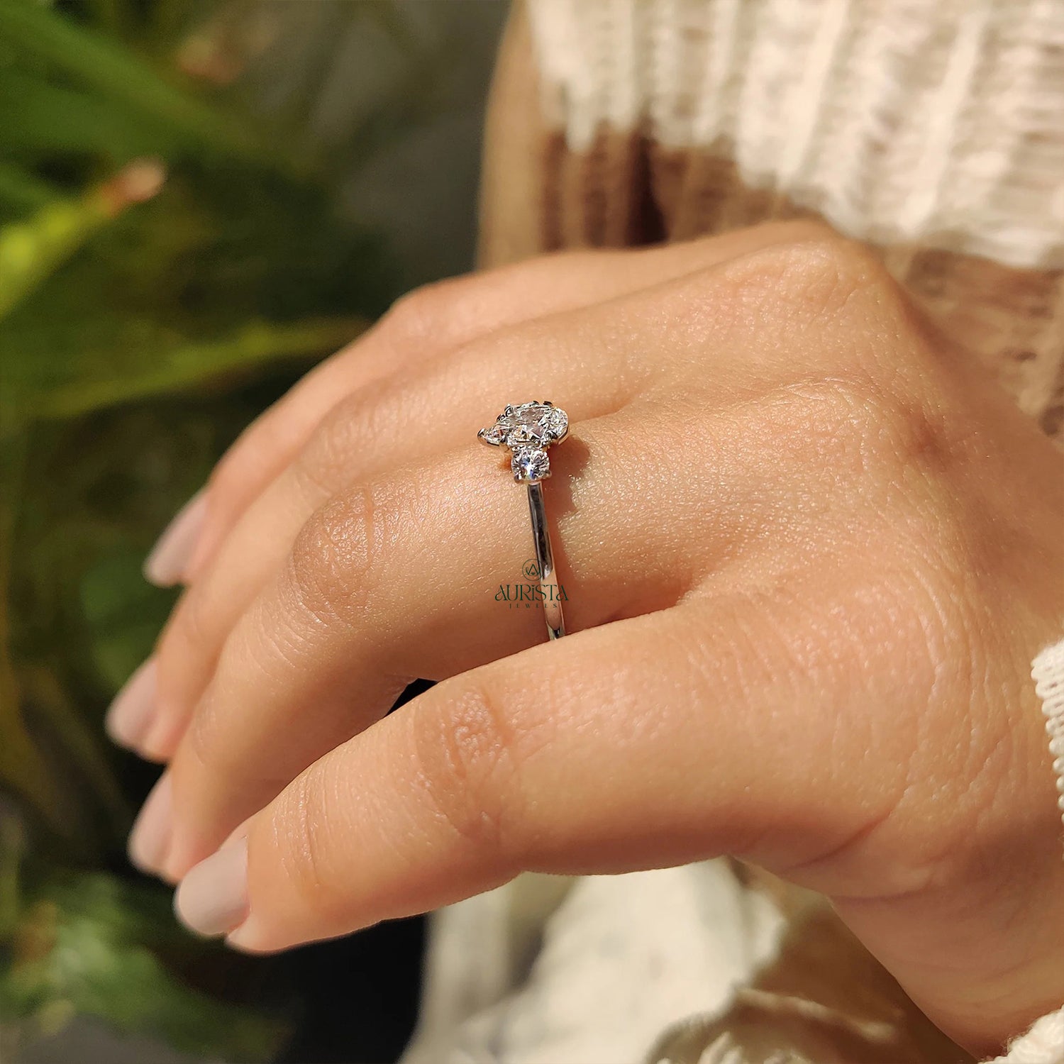 Aurelia Pear Cut Diamond Three Stone Ring