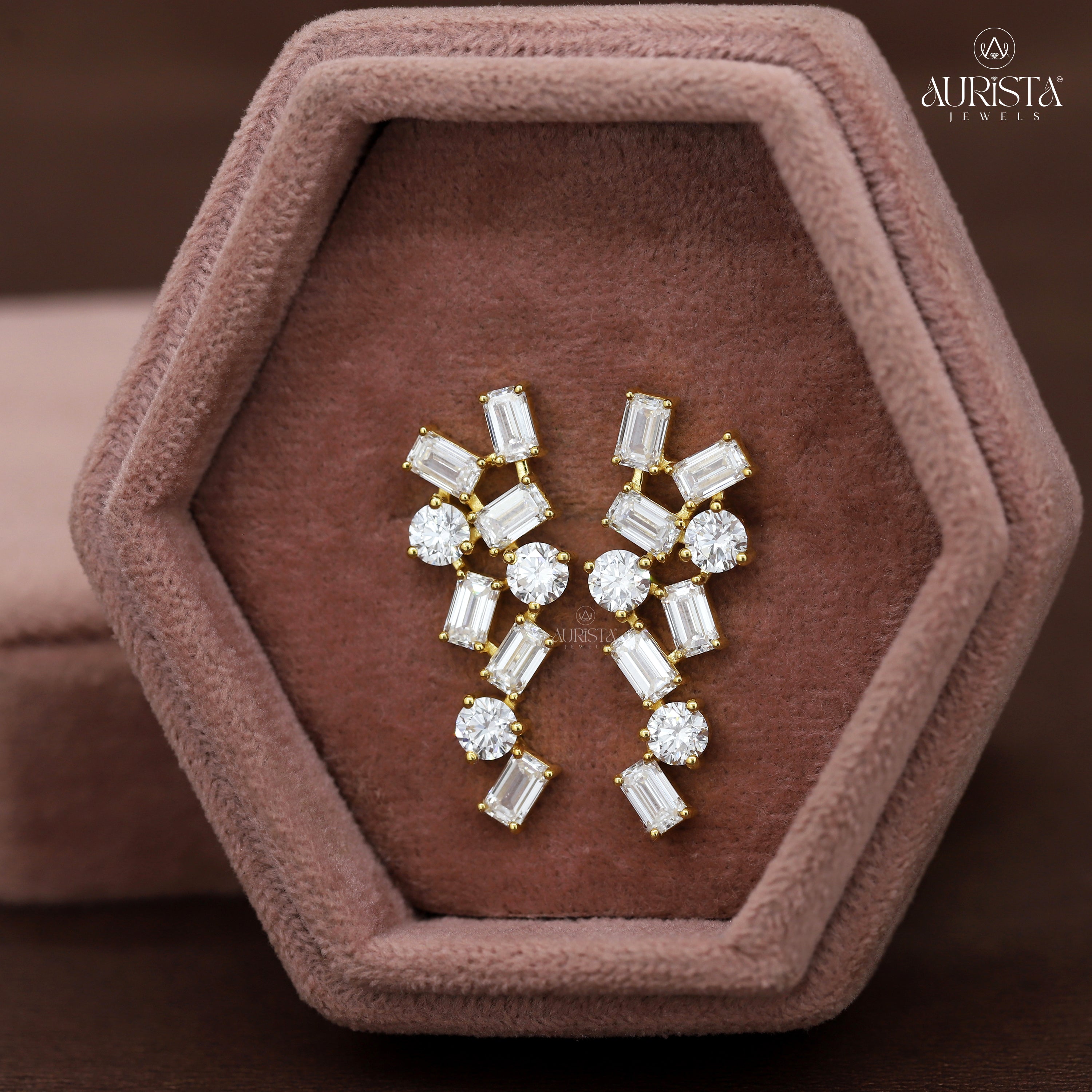 Crown Eternal – White Diamond Drop Earrings