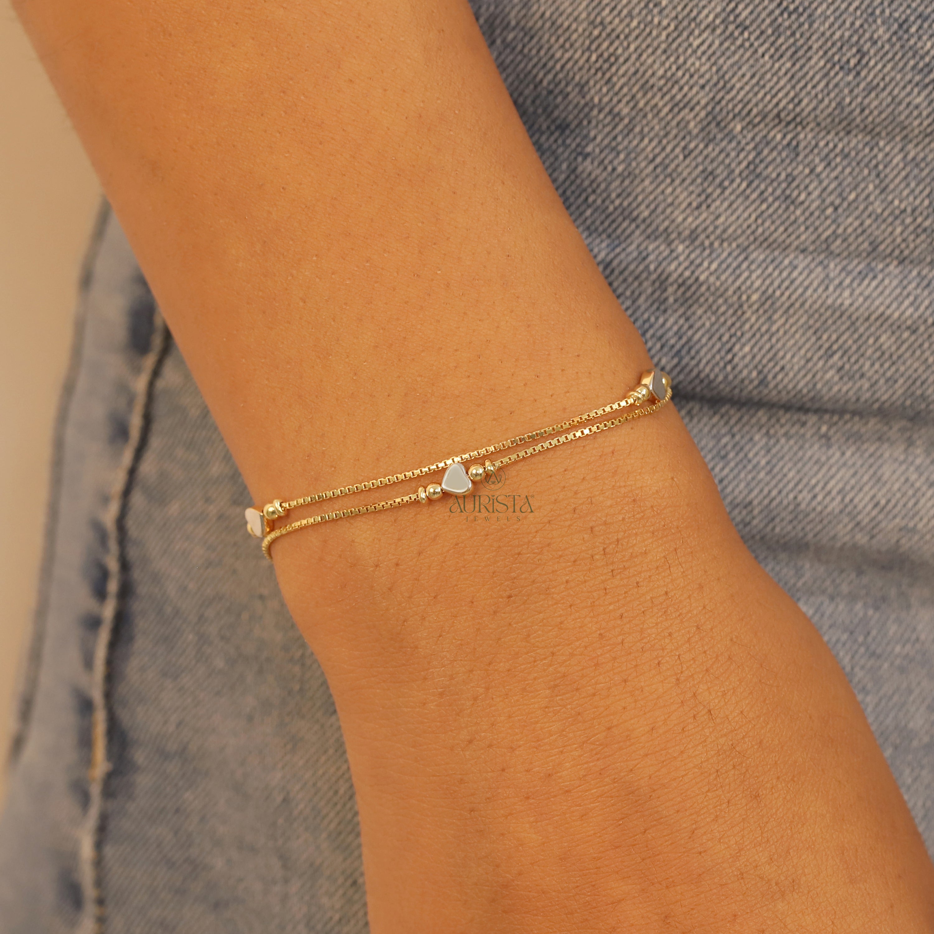 Shine of Love – Double Layer Heart Box-Chain Bracelet