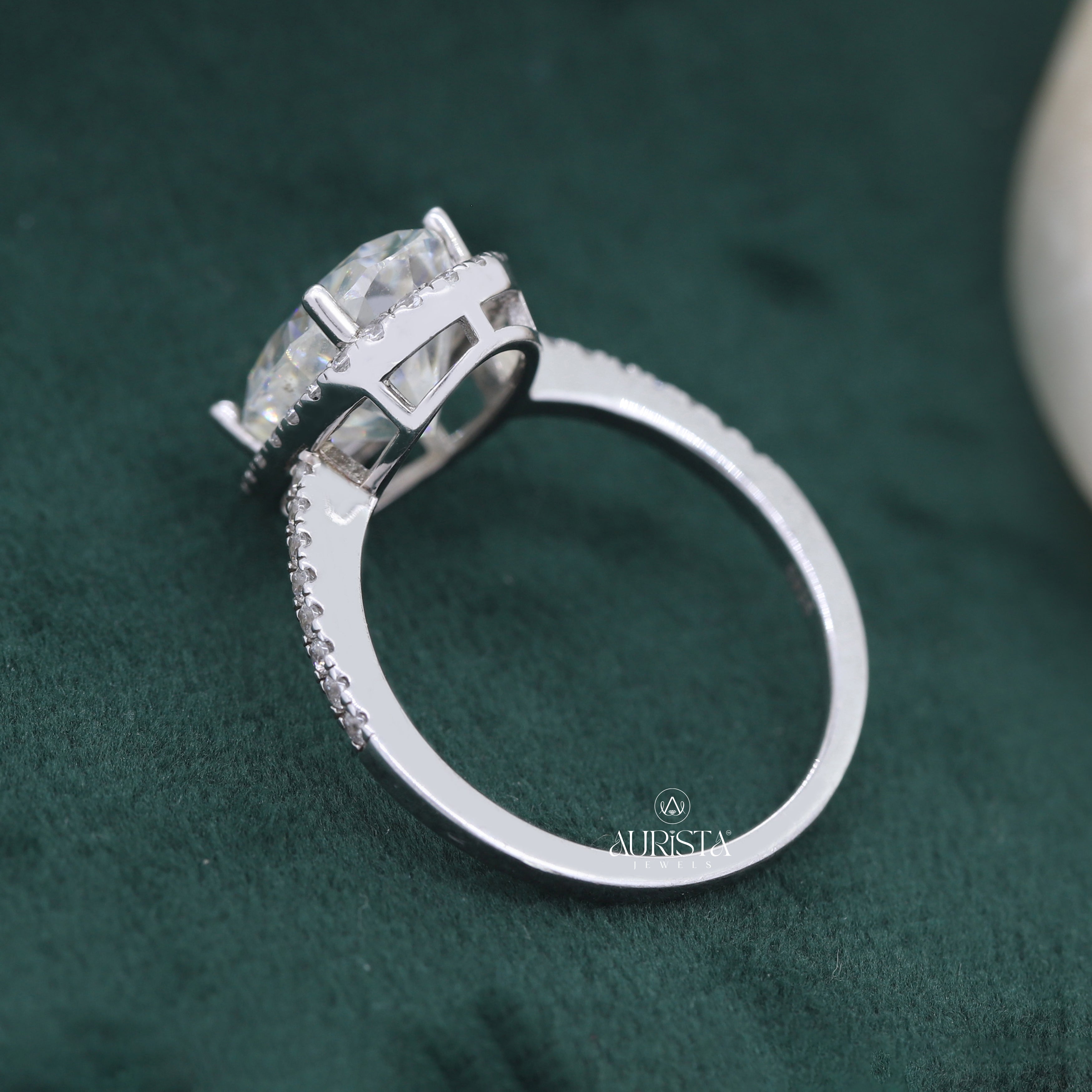 Oval Cut Lab Grown Diamond Halo Engagement Ring, Pavé Wedding Band