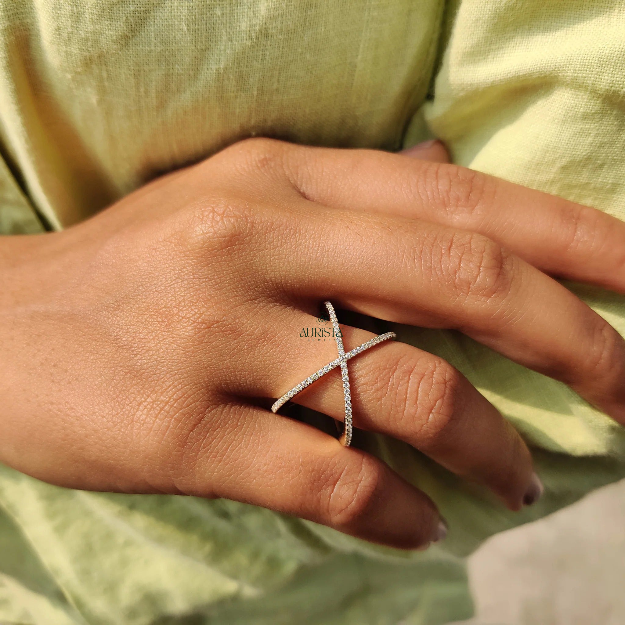 Moissanite Diamond Criss cross Band Modern Minimalist Stackable Gold Fashion Ring
