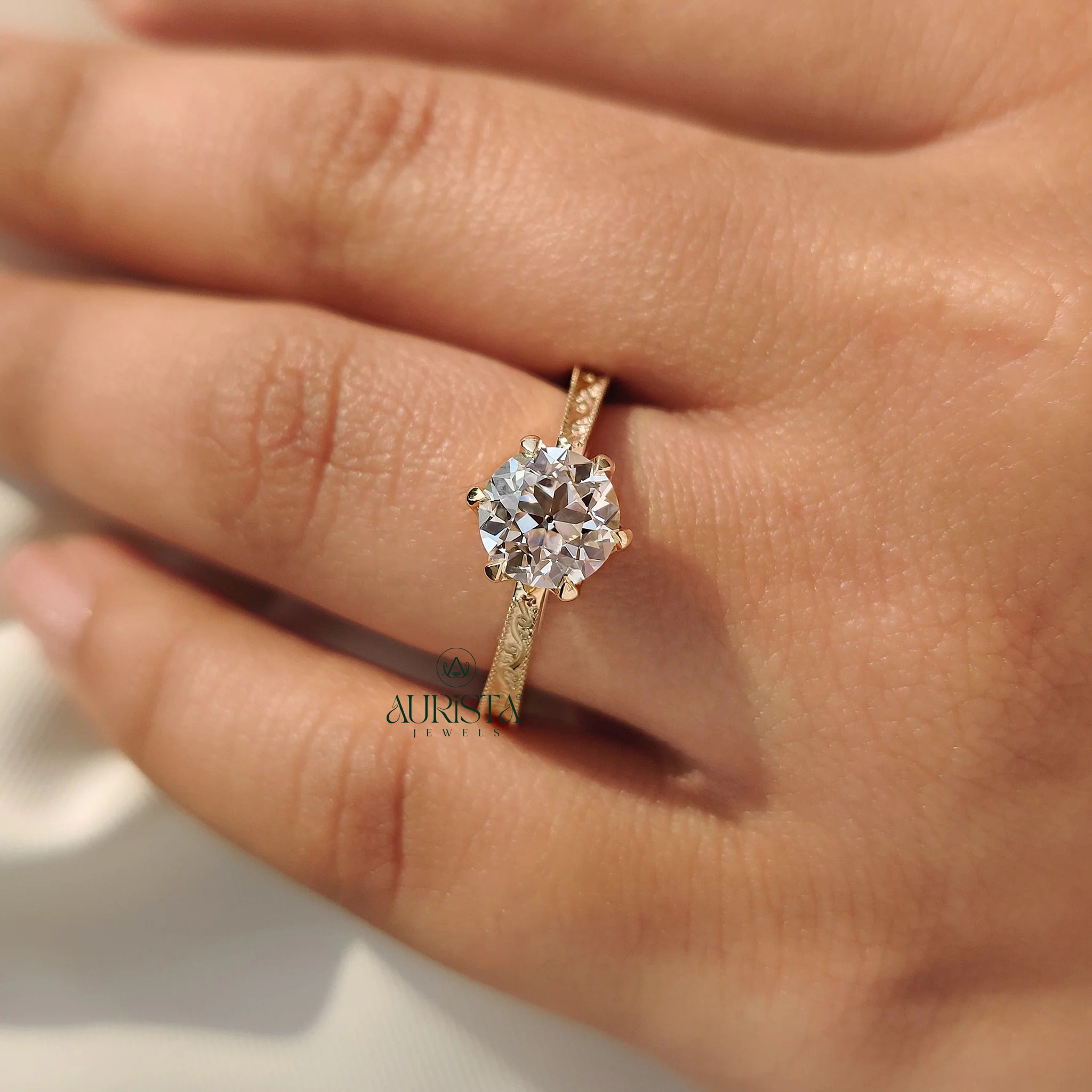 Classic European Cut Round Brilliant ring  Solitaire Diamond