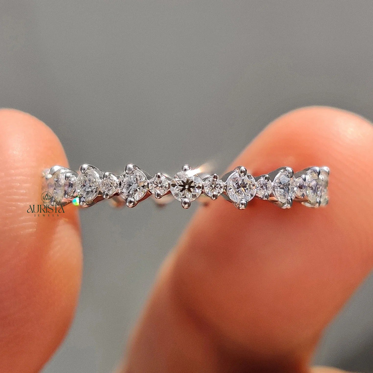 Round Cut Moissanite Diamond Eternity Band Minimalist Stackable Wedding Ring Band