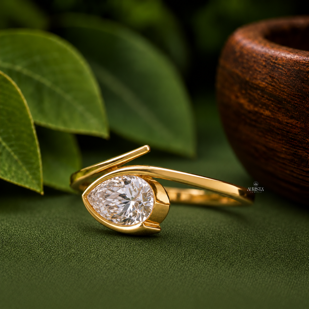 Pear Cut Lab Grown Diamond Bypass Ring,Solitaire Ring Minimalist Engagement Wedding