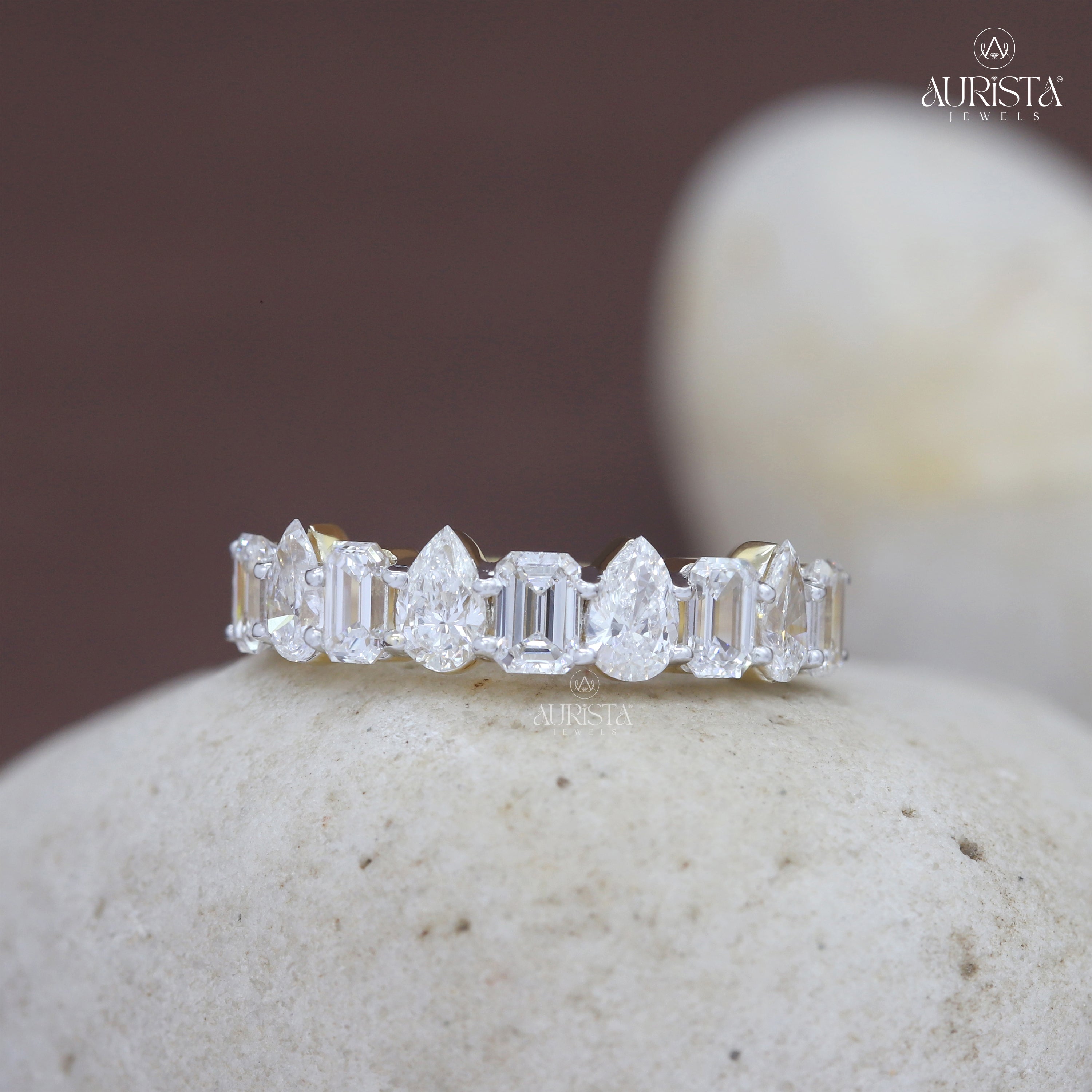 Wear Your Promise- Yellow Gold Band with Pear And Emerald Diamond