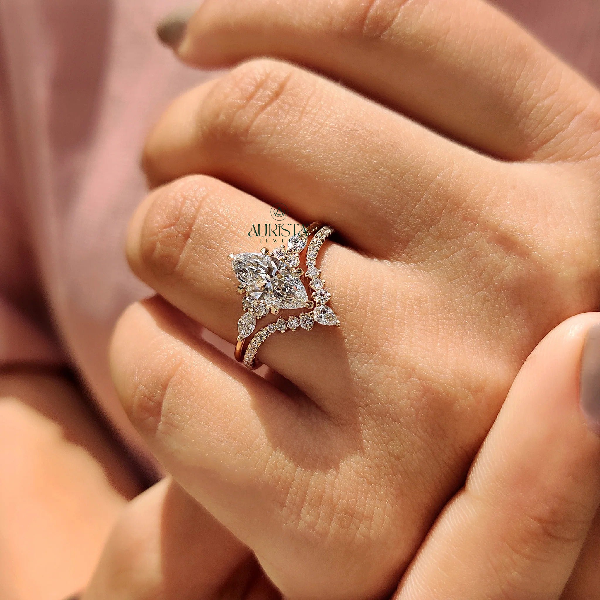 Celestia Marquise Diamond Bridal Set with Royal Pave Sparkle