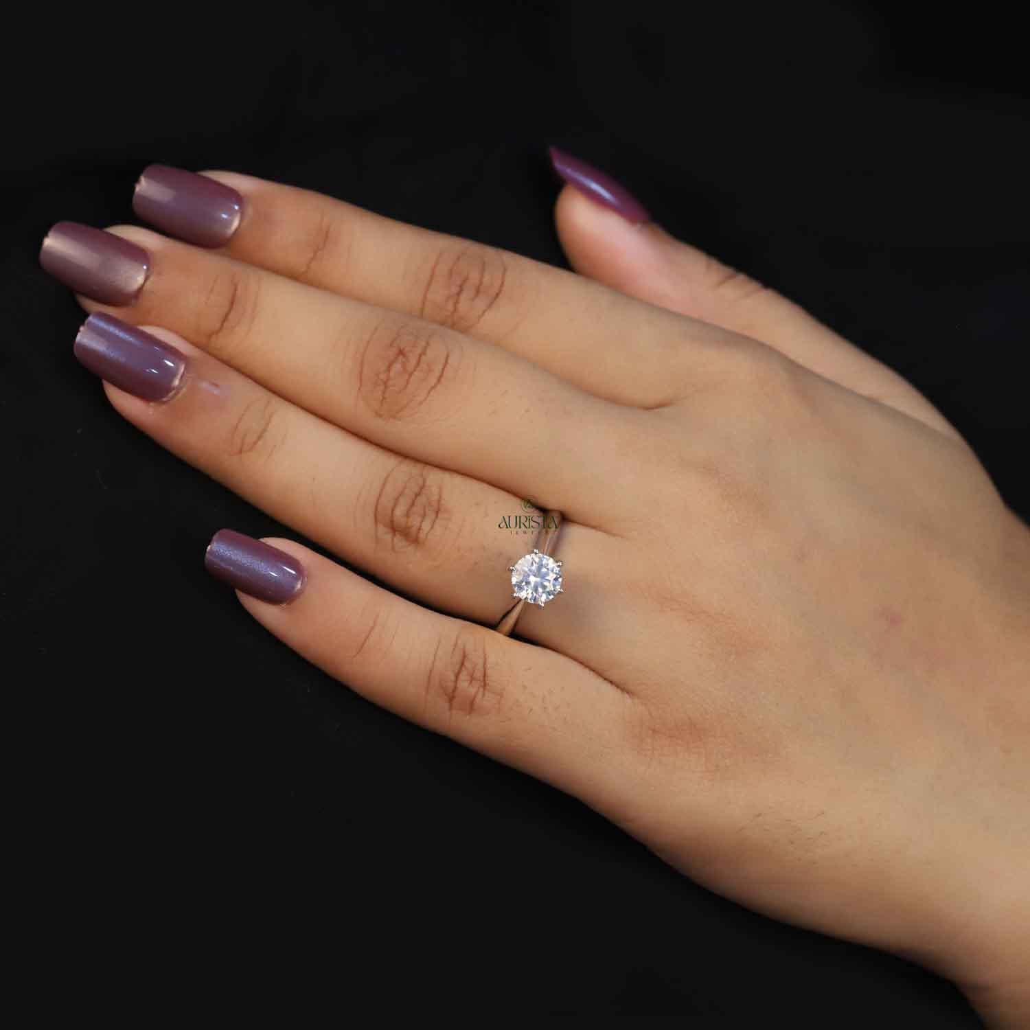 Round Cut Lab Grown Diamond Engagement Ring, White Gold Anniversary Gift
