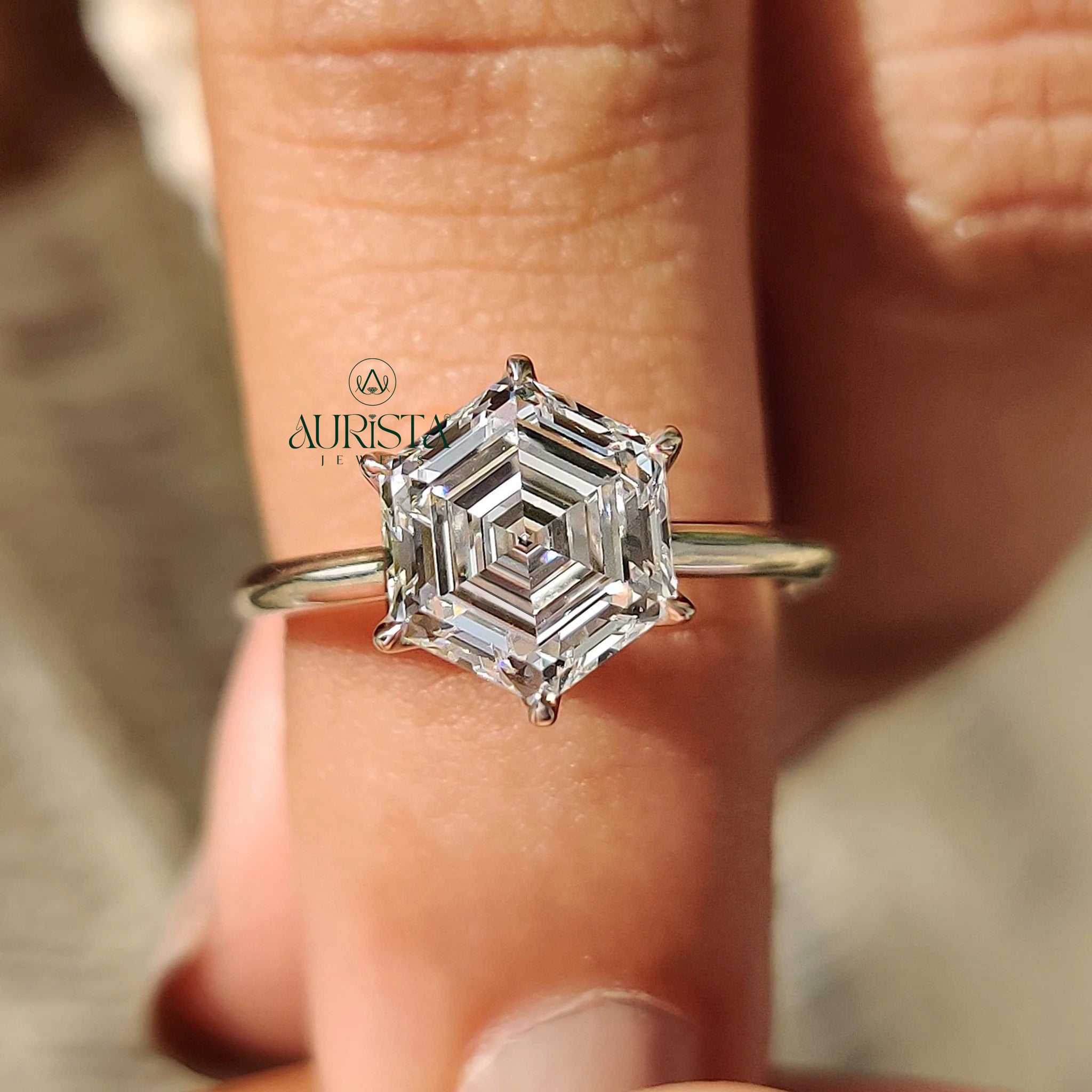 Rare Beauty Hexagon Solitaire Ring