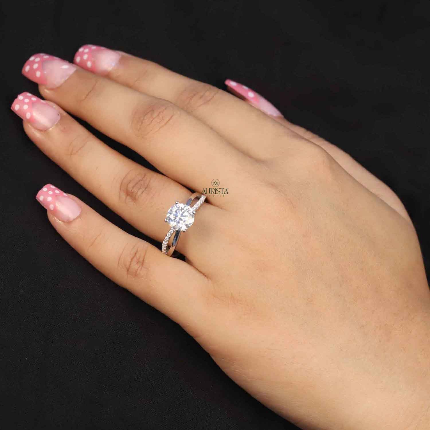 Round Cut Lab Grown Diamond Twist Ring, Pavé Engagement Wedding Ring