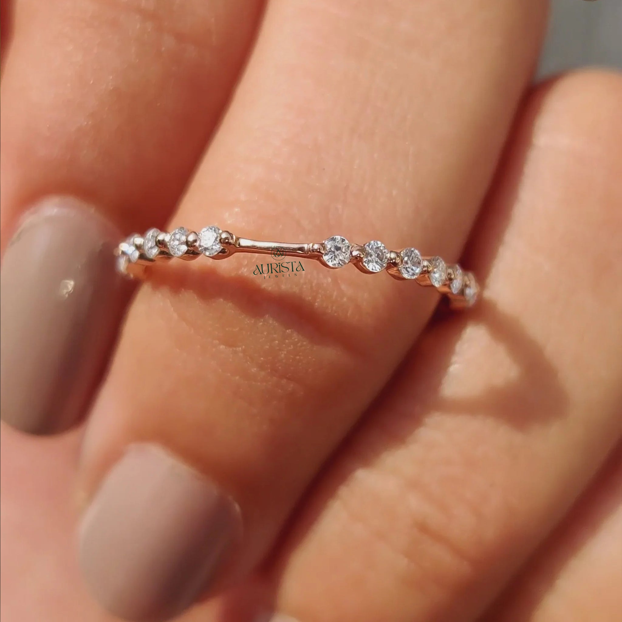 Round Moissanite Diamond Gold Band, Minimalist Stackable Ring, Delicate Jewelry Gift
