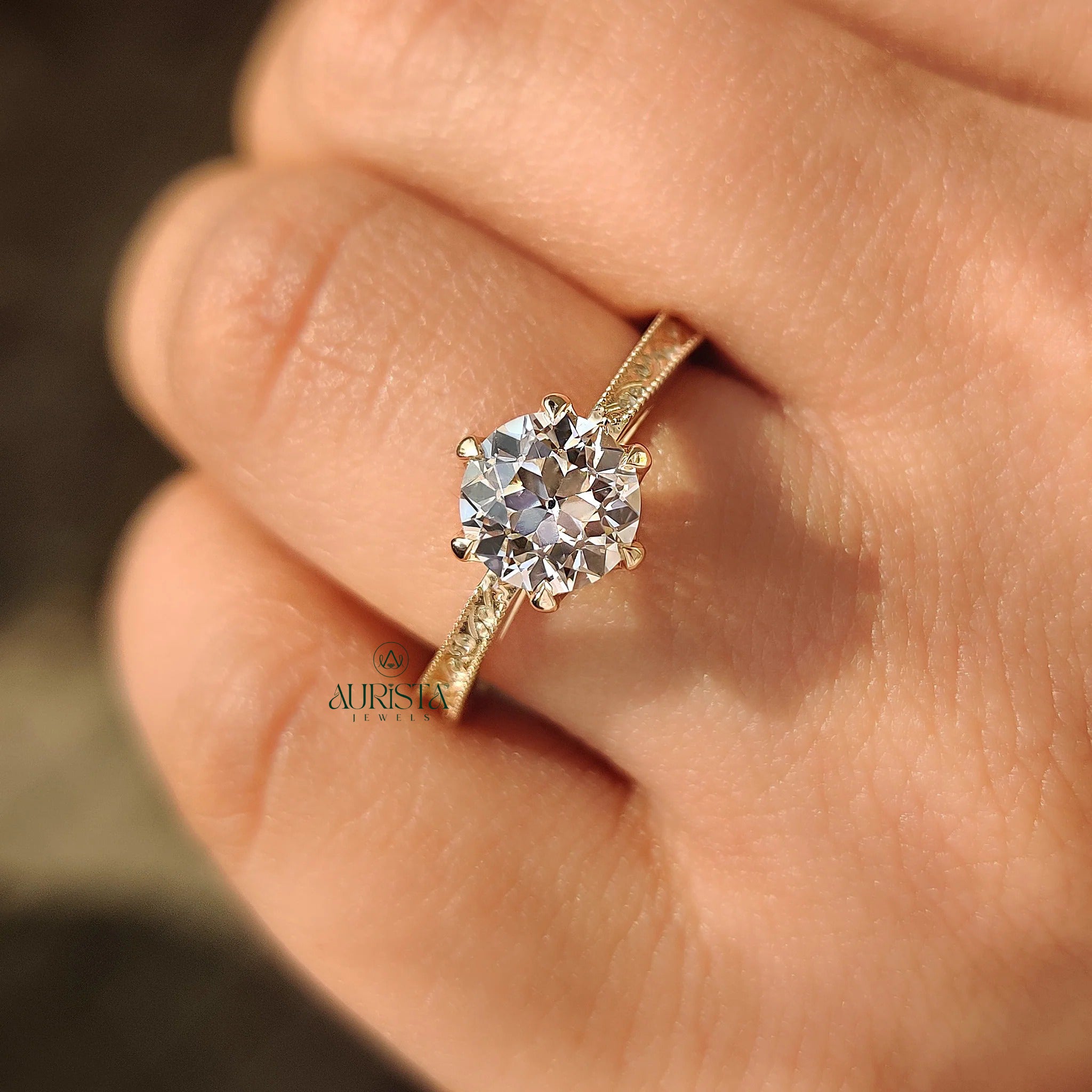 Classic European Cut Round Brilliant ring  Solitaire Diamond