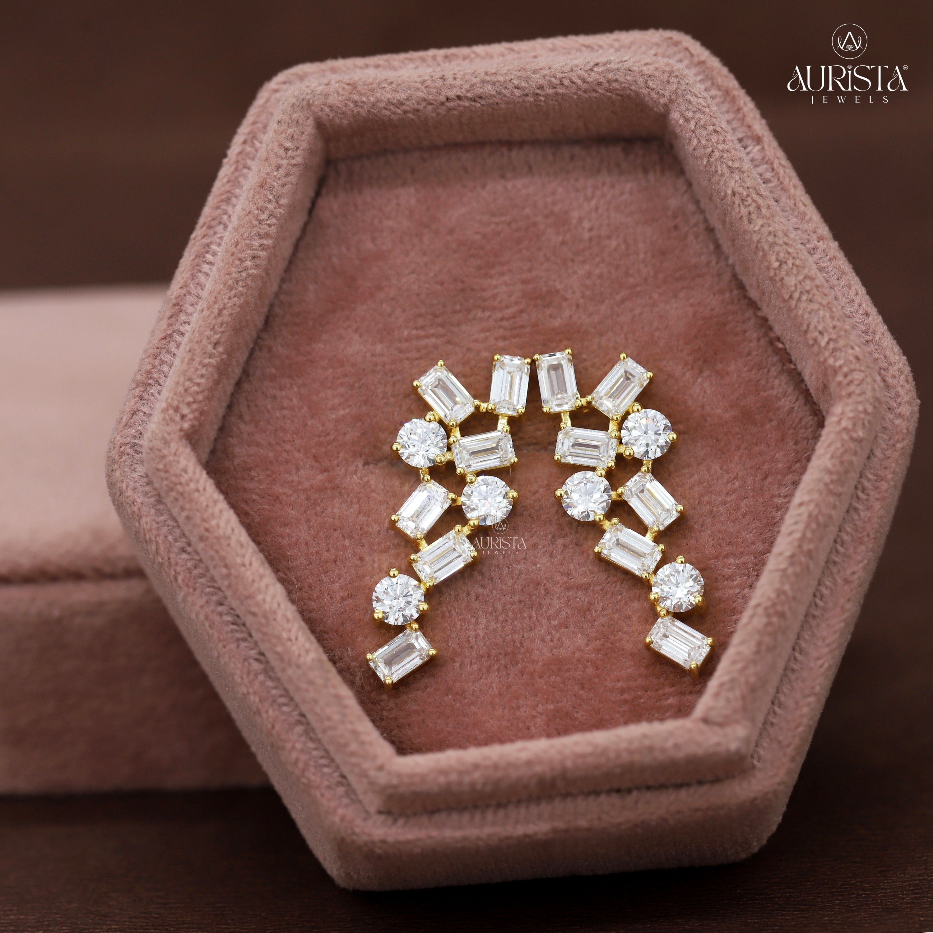 Crown Eternal – White Diamond Drop Earrings