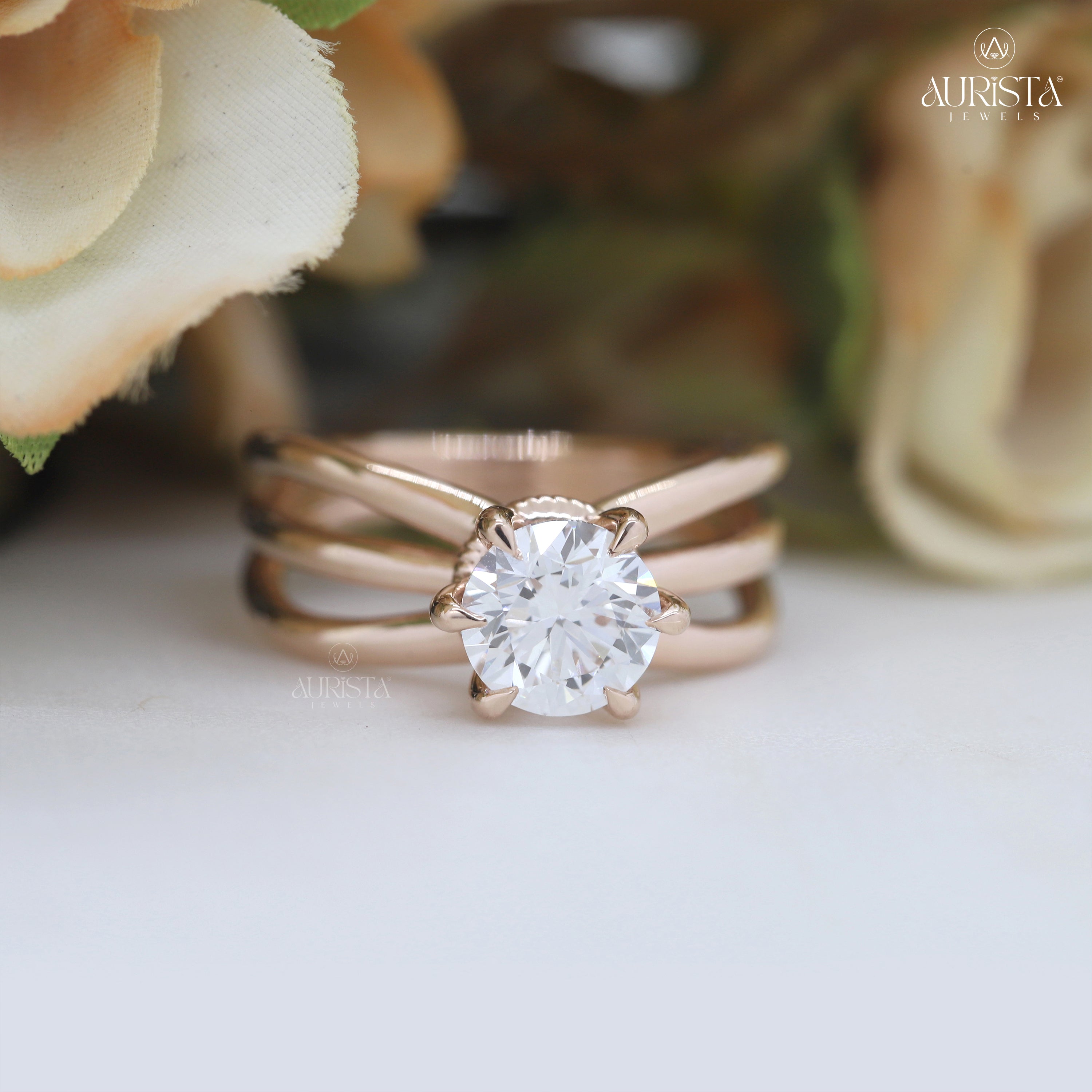 Forever Gleam – Rose Gold Band with Round Diamond