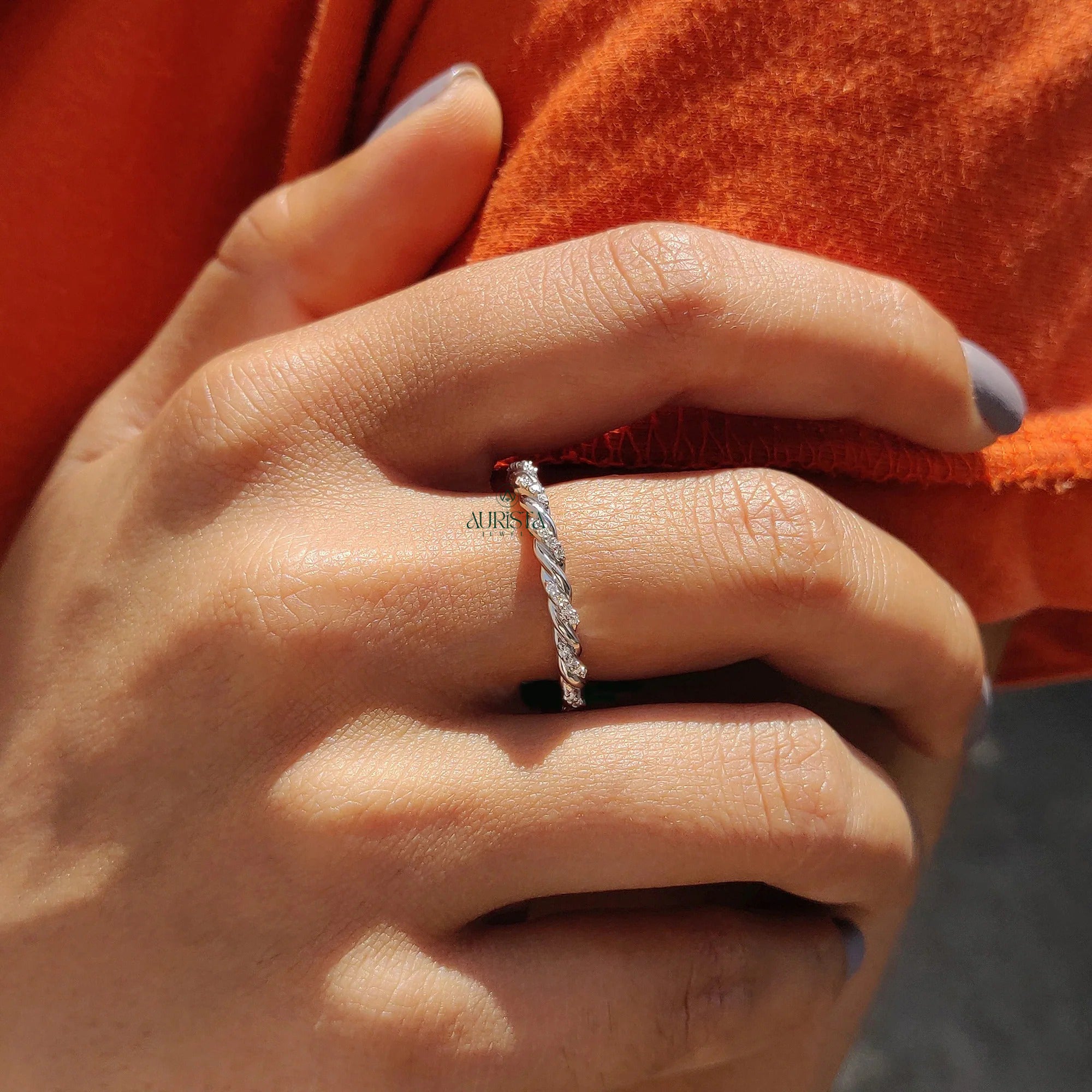 Moissanite Diamond Dainty Eternity Band Minimalist Stackable Wedding Ring