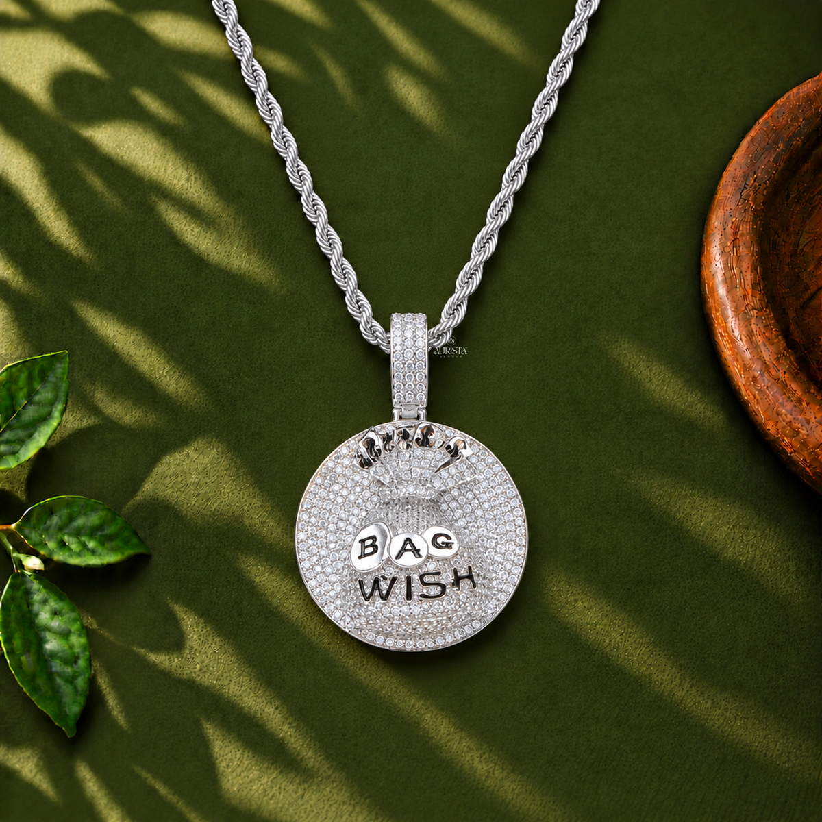 Bag Wish Money Bag Pendant Moissanite in Diamond Silver Hip Hop Fine Jewelry