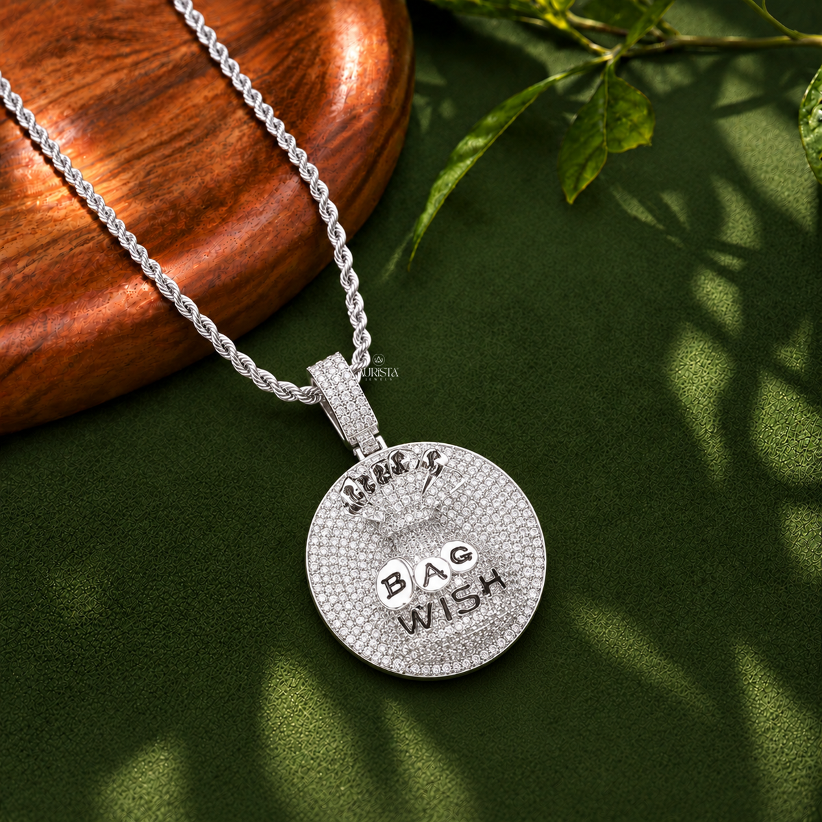Bag Wish Money Bag Pendant Moissanite in Diamond Silver Hip Hop Fine Jewelry