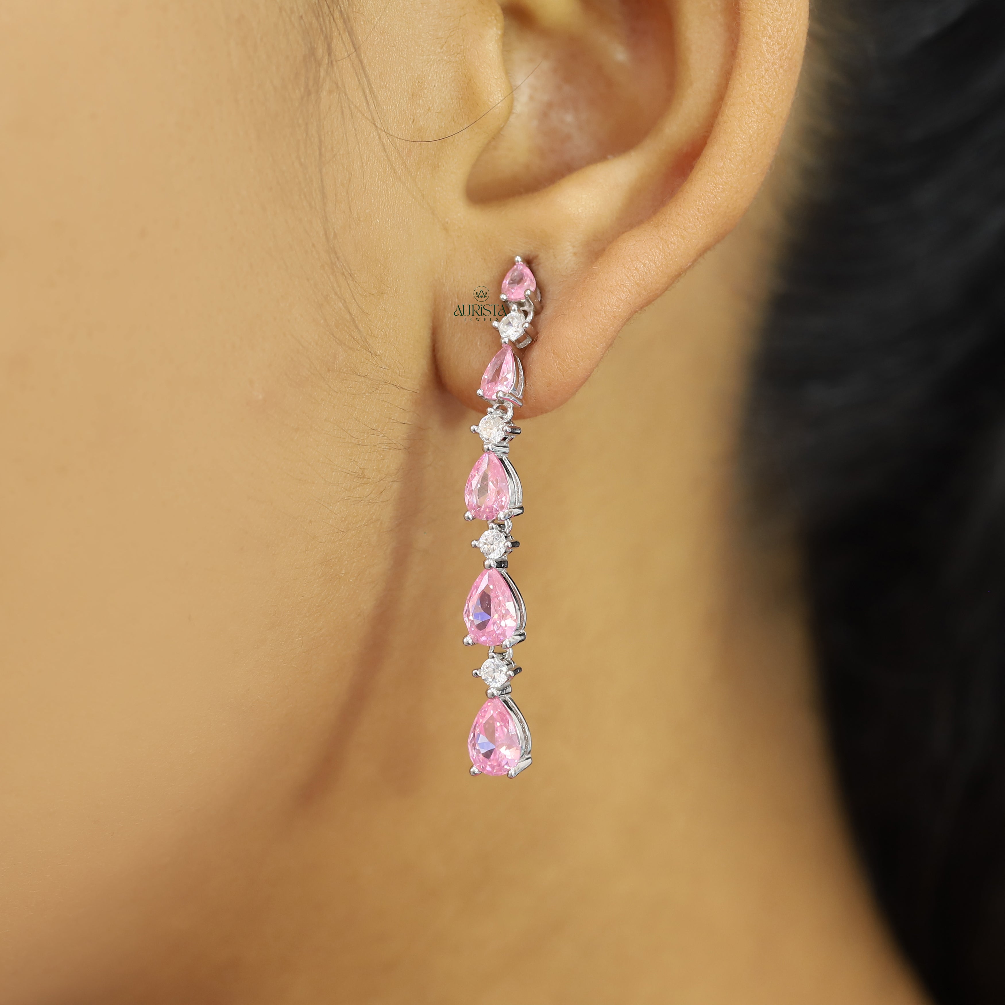 Unique Pink Pear Cut Drop Necklace Statement Moissanite Jewelry Elegant Gift For Her