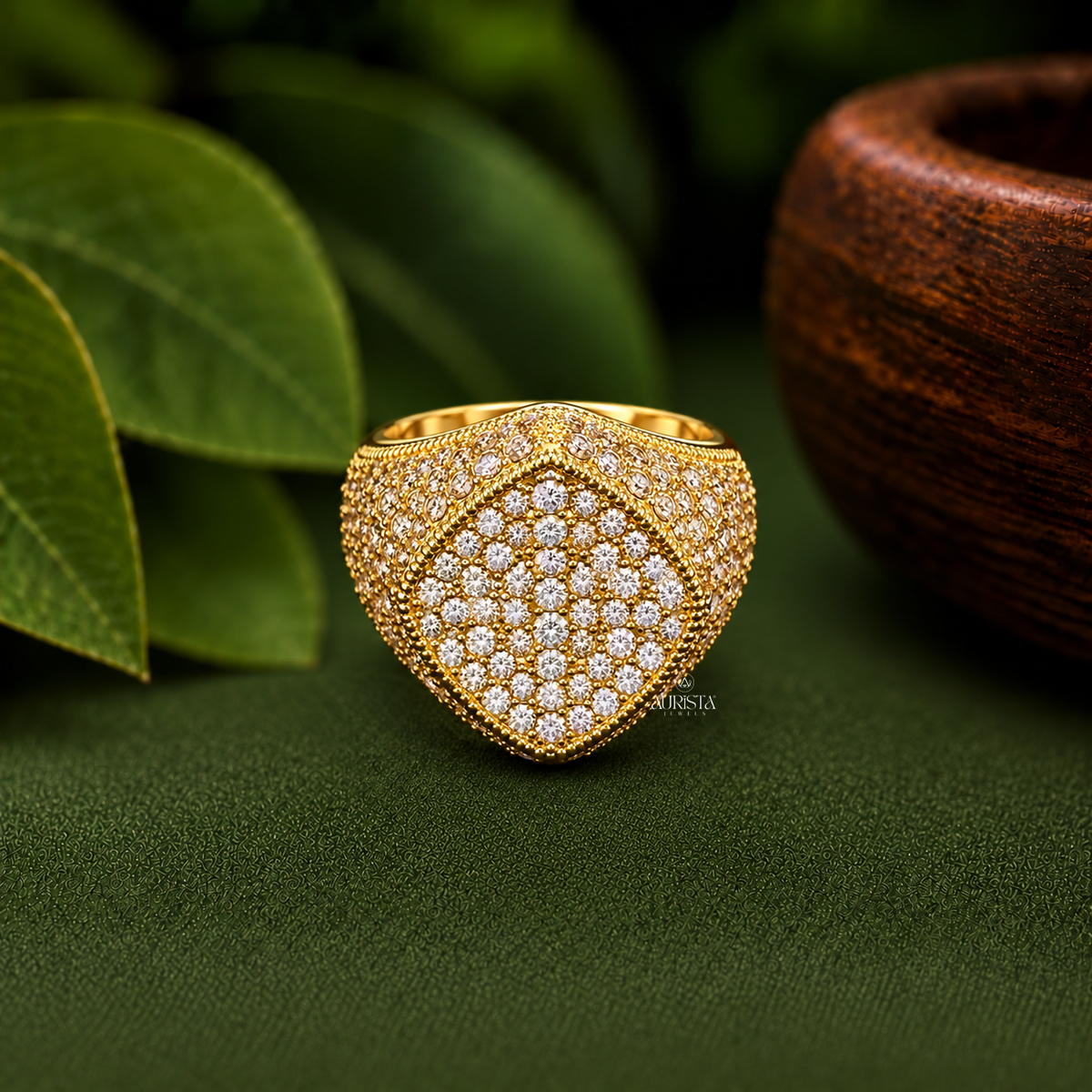Wide Pavé Square Signet Ring Moissanite in Diamond Luxury Statement Band