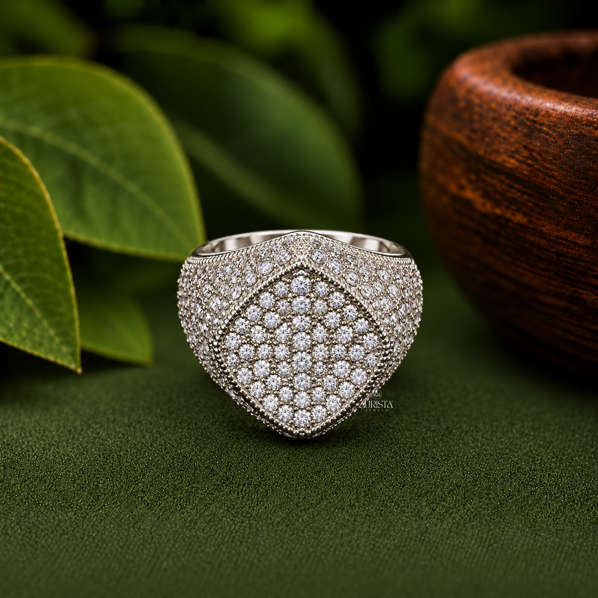 Wide Pavé Square Signet Ring Moissanite in Diamond Luxury Statement Band