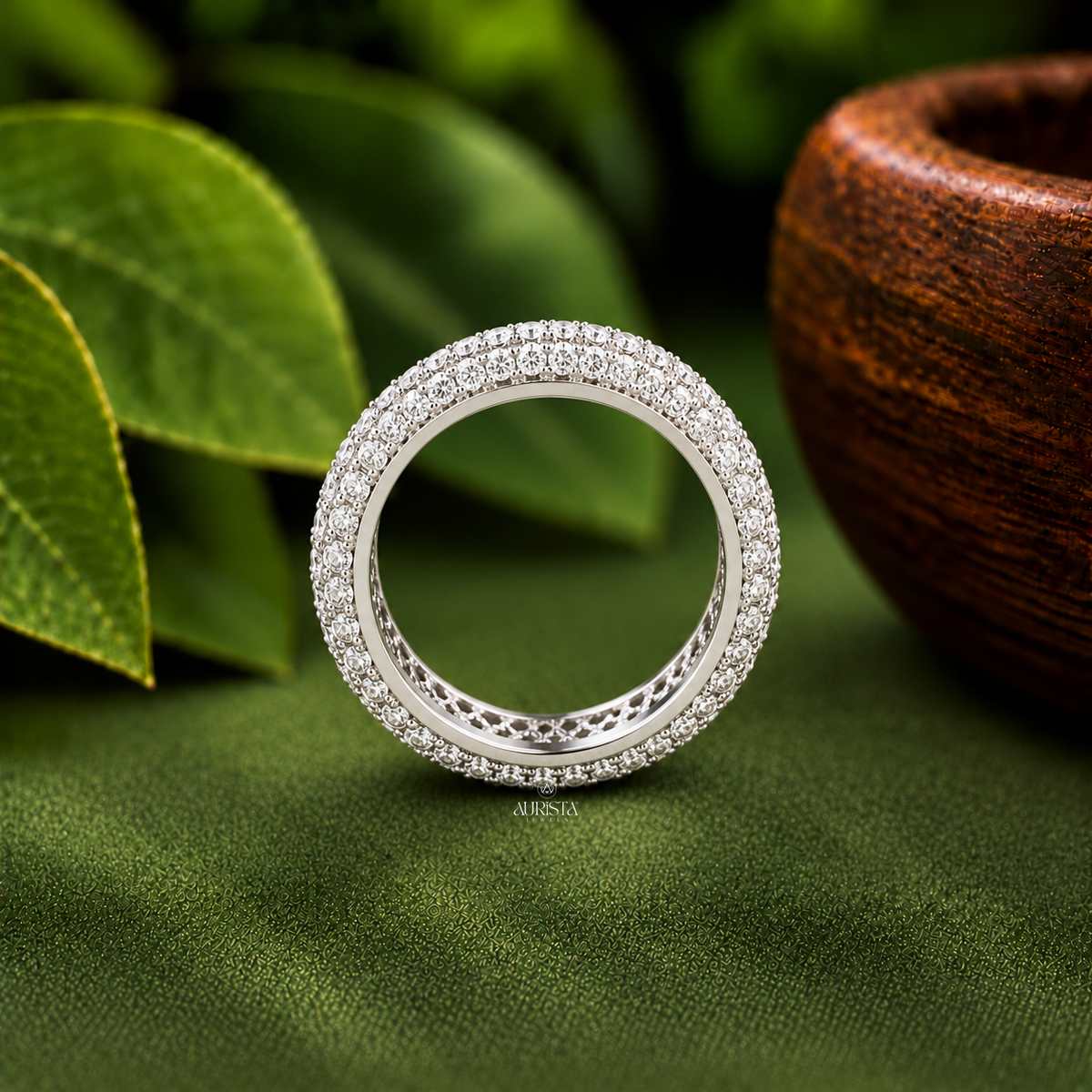 Three Row Eternity Band Ring Moissanite in Diamond Silver Fine Jewelry