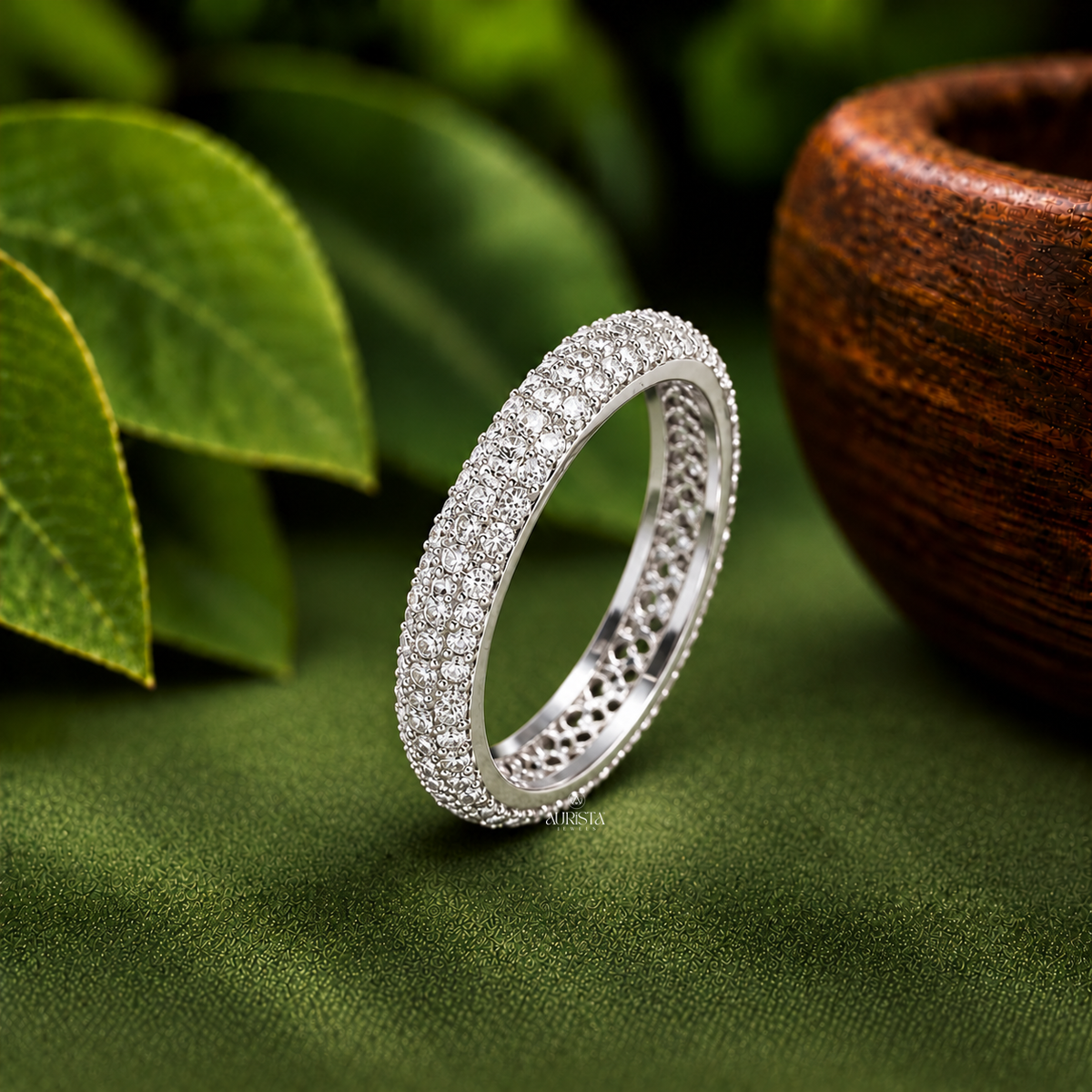Three Row Eternity Band Ring Moissanite in Diamond Silver Fine Jewelry