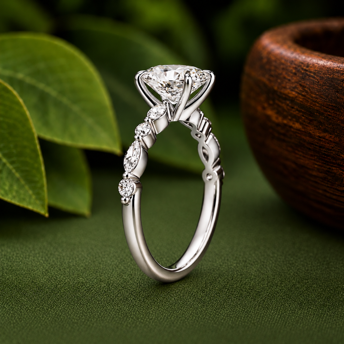 2 CT Oval Lab Grown Diamond Engagement Ring - Delicate Side Stone Platinum Band