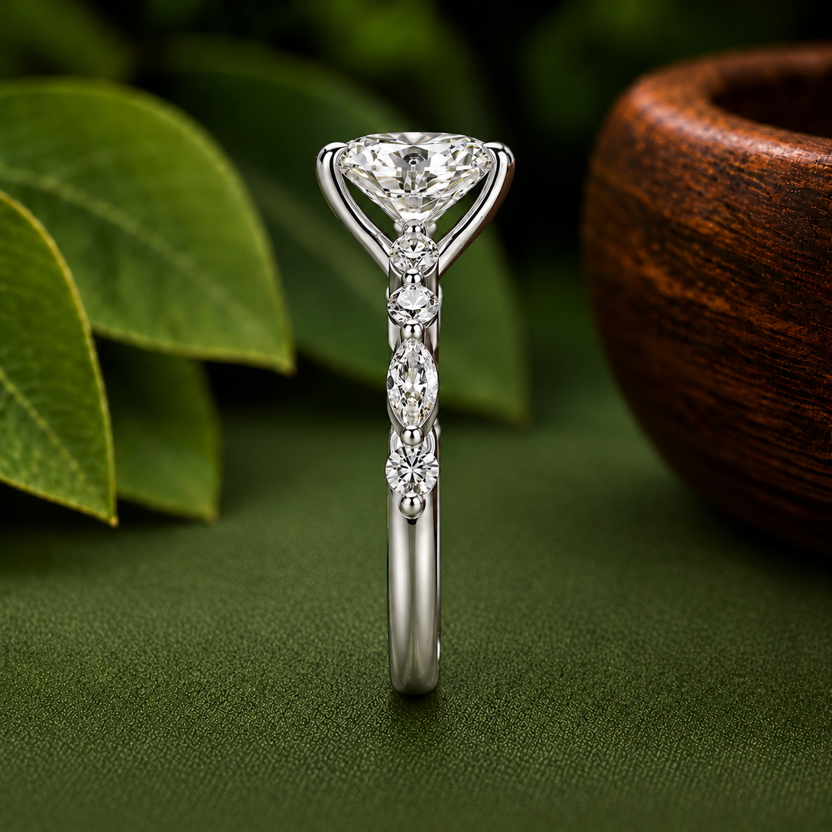 2 CT Oval Lab Grown Diamond Engagement Ring - Delicate Side Stone Platinum Band