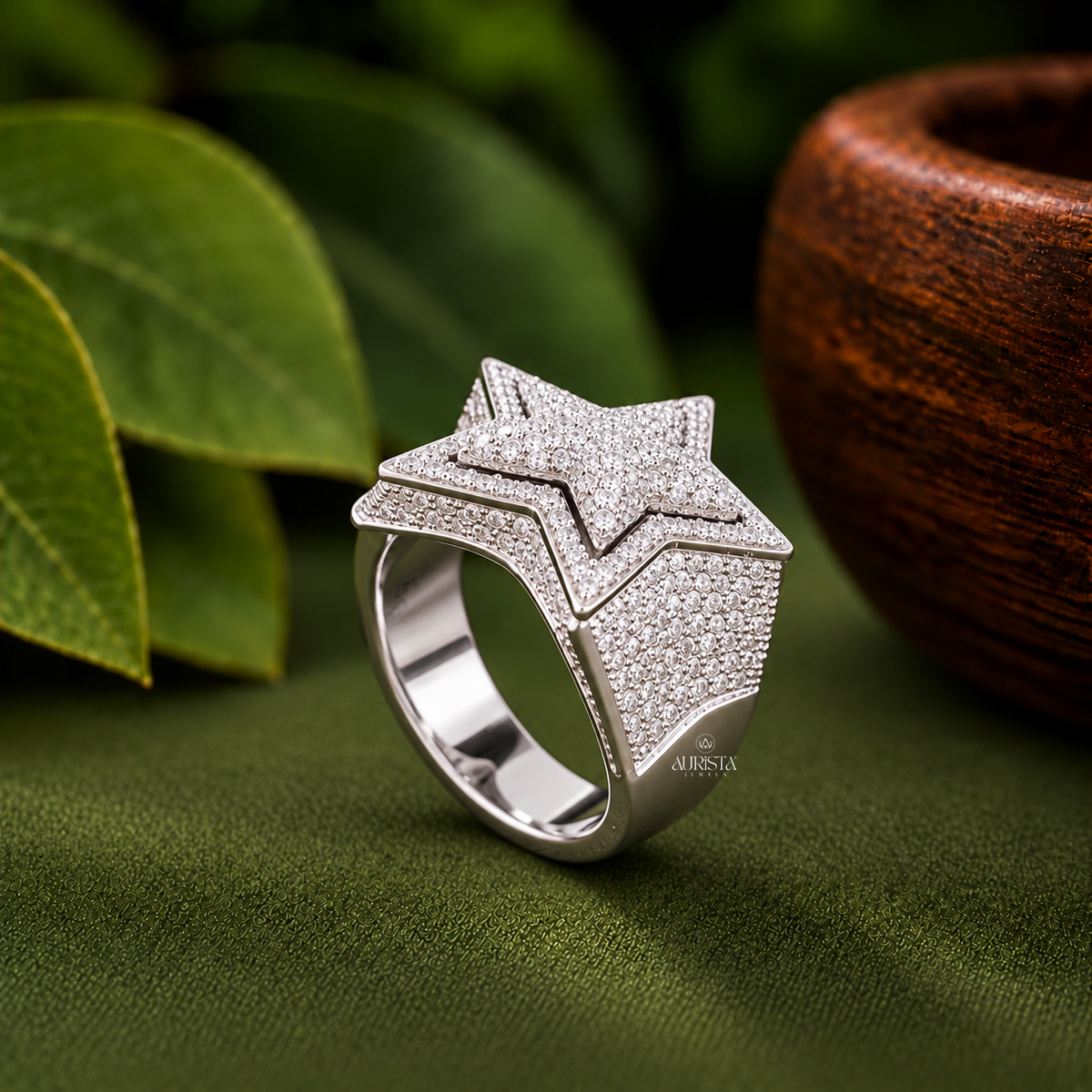 Bold Pavé Star Cluster Ring Moissanite in Diamond Luxury Cocktail Band
