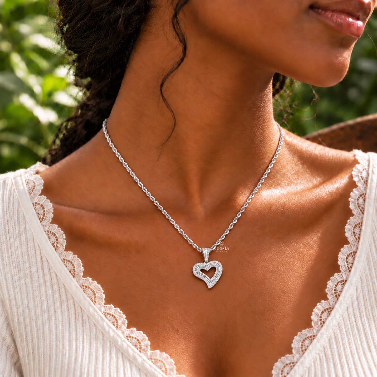 Open Heart Pendant Moissanite in Diamond Silver Hip Hop Fine Jewelry Charm