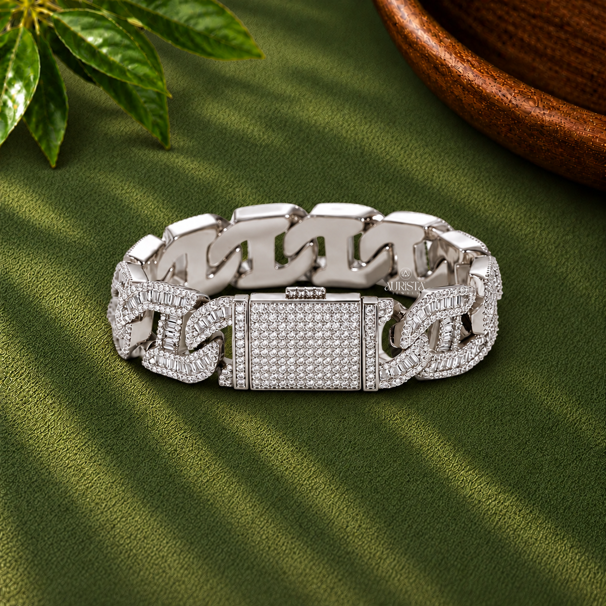 Iced Out Baguette Link Bracelet Moissanite in Diamond Hip Hop Fine Jewelry
