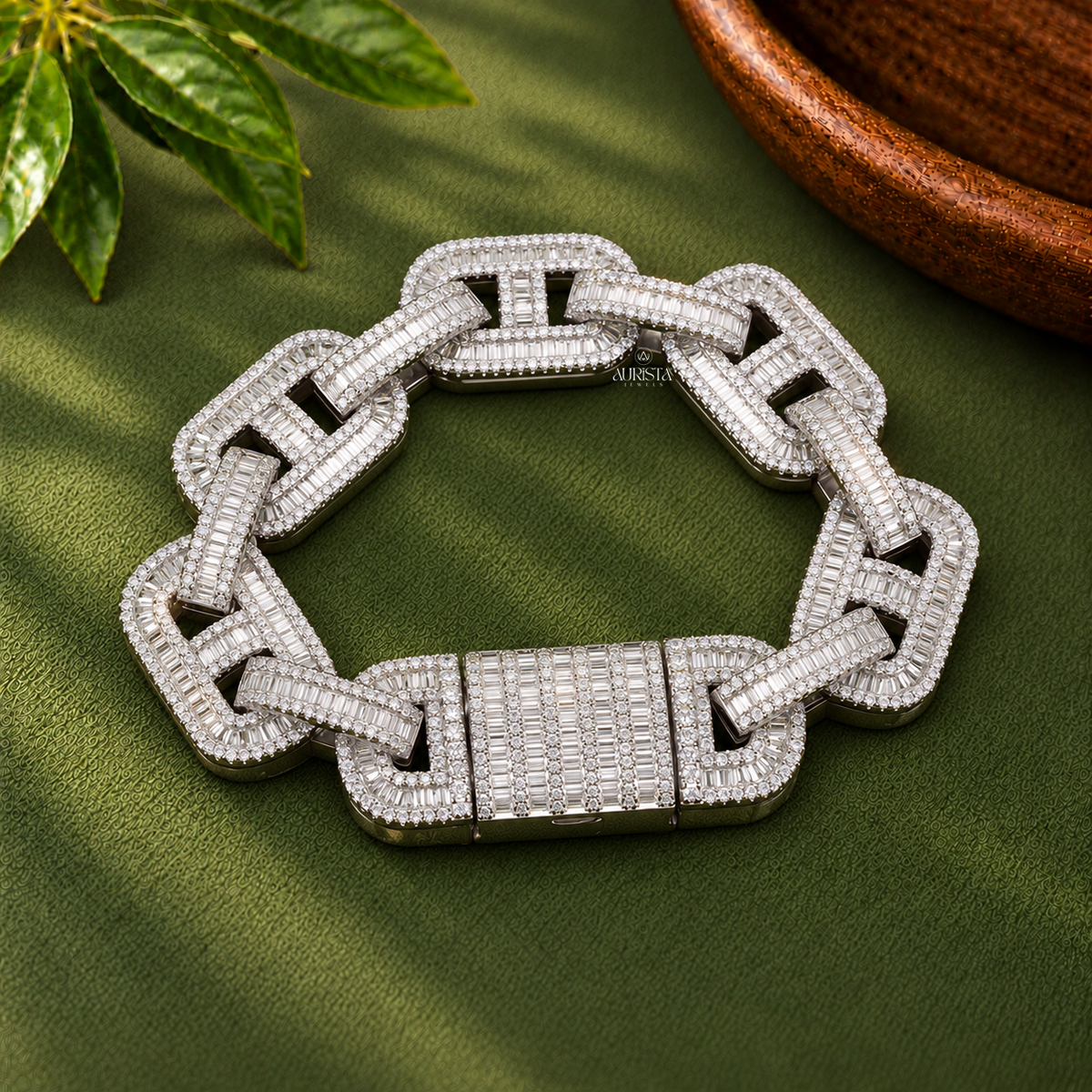 Iced Out Cuban Link Bracelet Moissanite in Diamond Silver Hip Hop Fine Jewelry