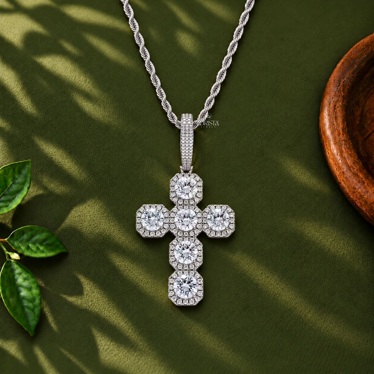 Iced Out Cluster Cross Pendant Moissanite in Diamond Luxury Necklace Charm