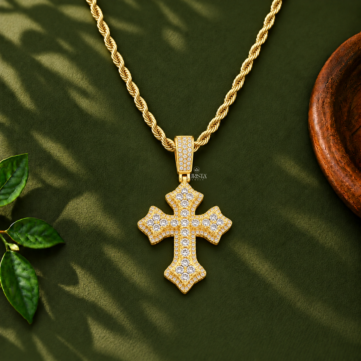 Ornate Vintage Cross Charm Moissanite in Diamond Luxury Hip Hop Pendant
