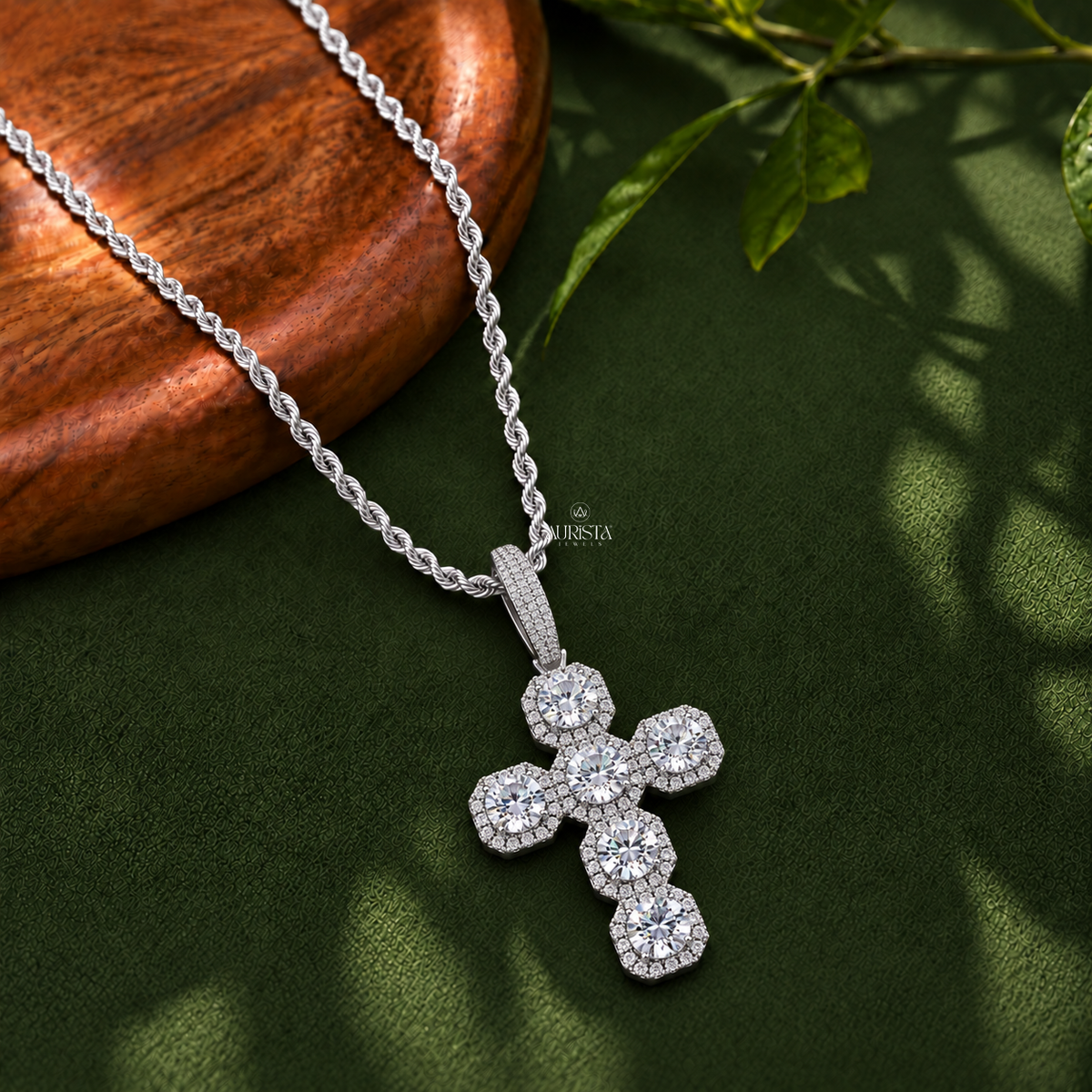 Iced Out Cluster Cross Pendant Moissanite in Diamond Luxury Necklace Charm