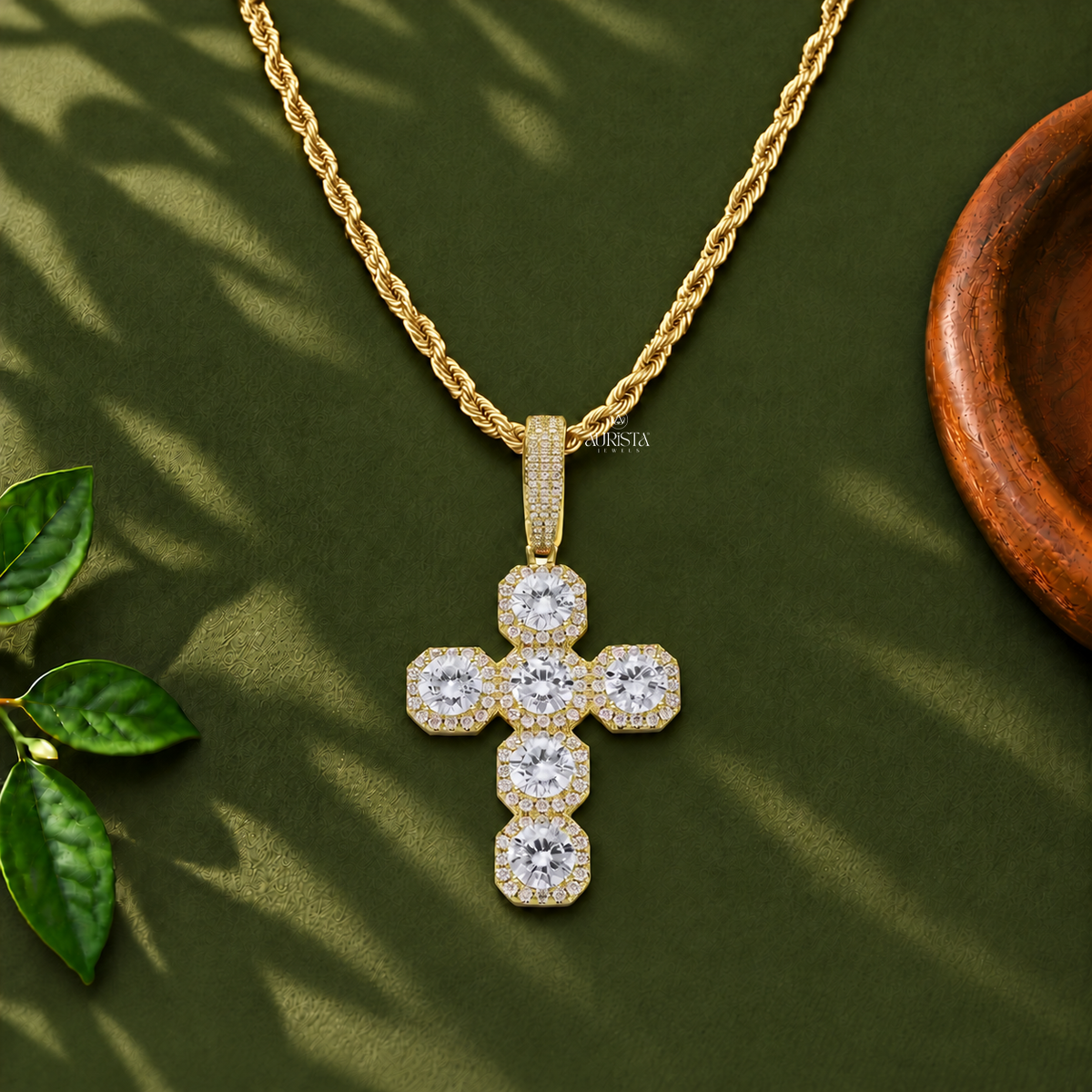 Iced Out Cluster Cross Pendant Moissanite in Diamond Luxury Necklace Charm