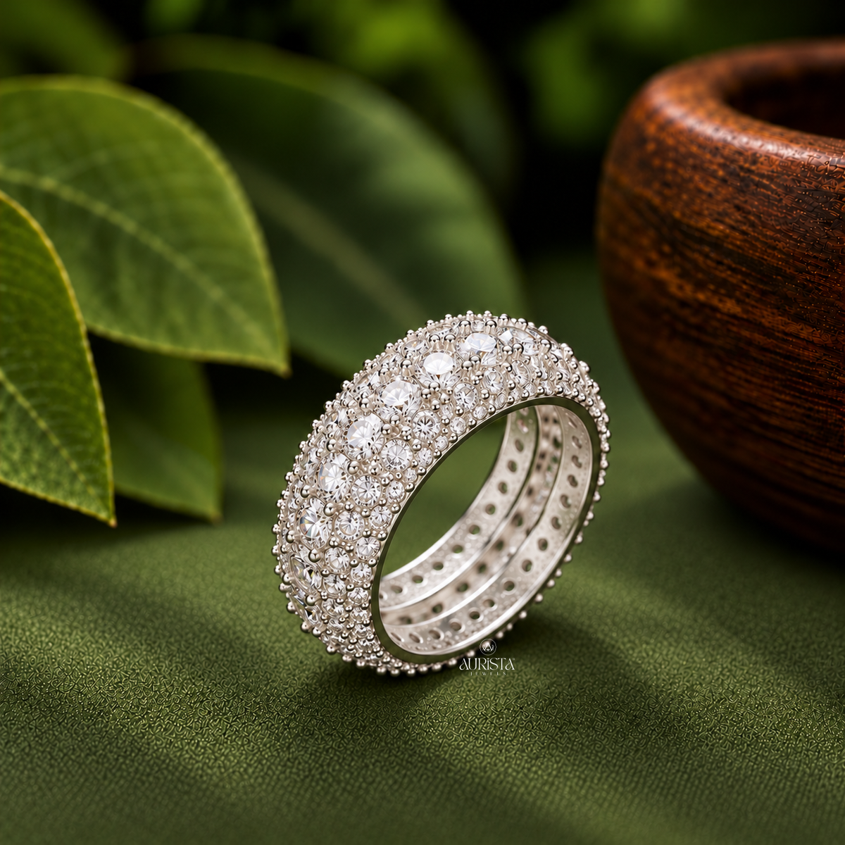 Wide Multi Tier Stone Band Ring Moissanite in Diamond Luxury Statement Jewelry