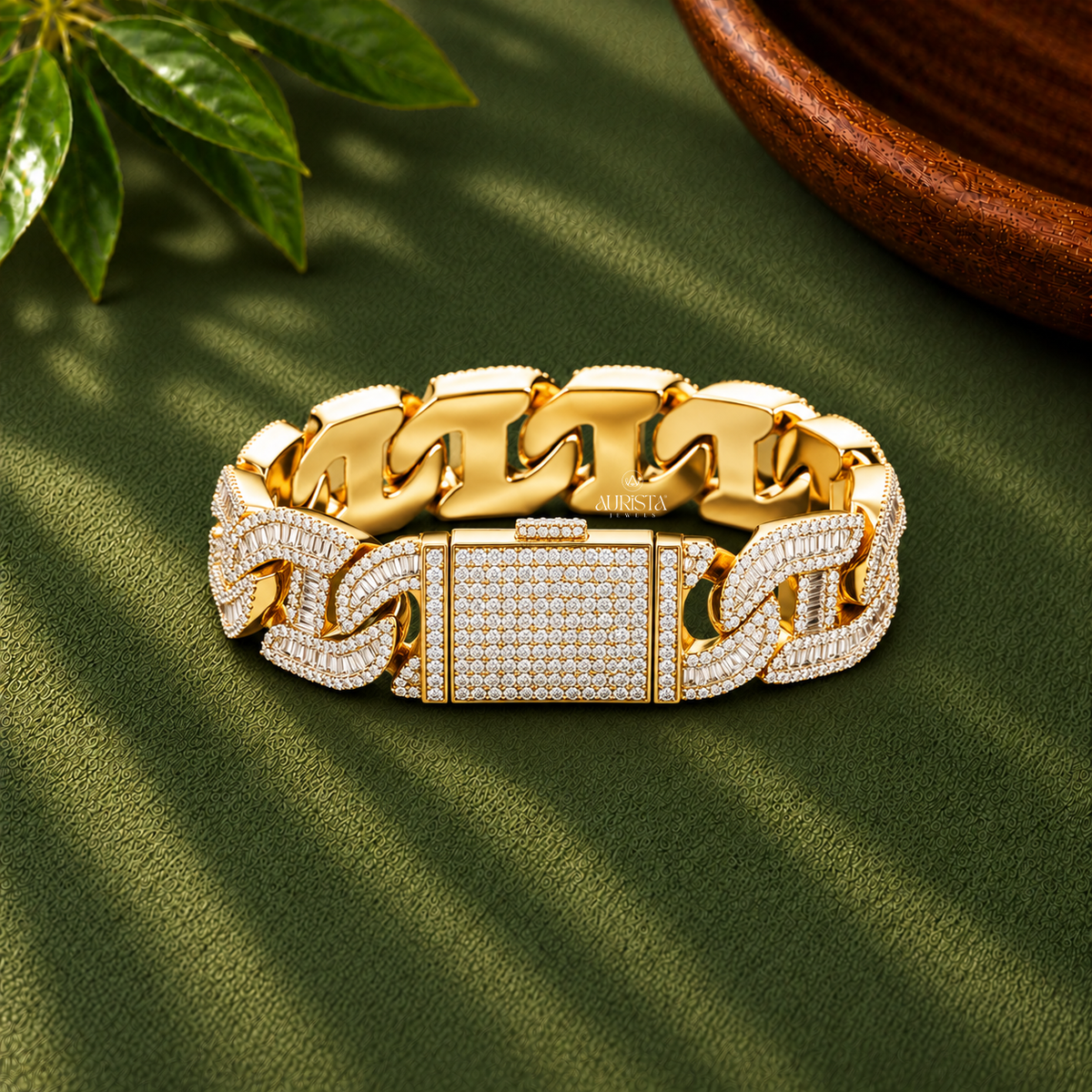 Iced Out Baguette Link Bracelet Moissanite in Diamond Hip Hop Fine Jewelry