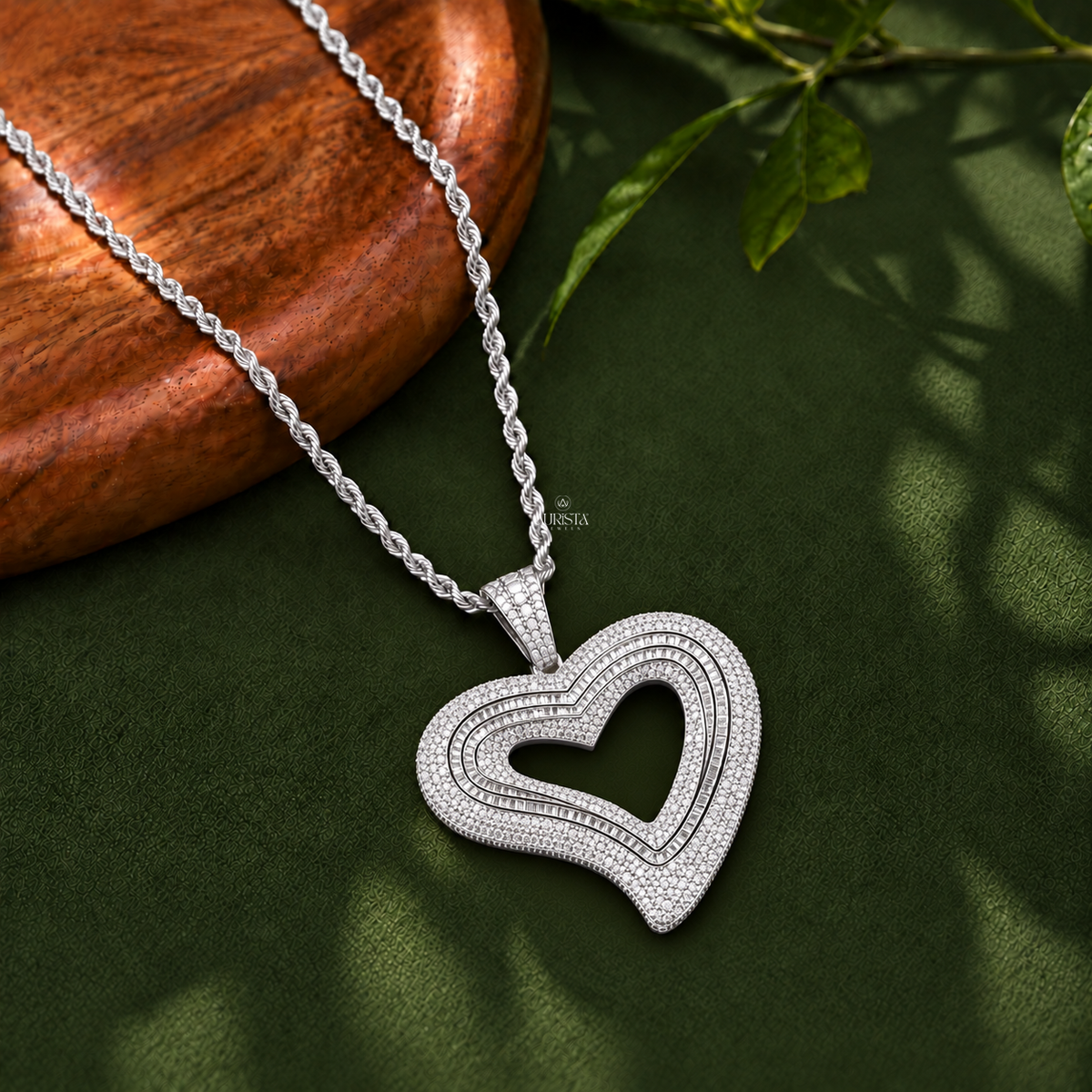 Open Heart Pendant Moissanite in Diamond Silver Hip Hop Fine Jewelry Charm